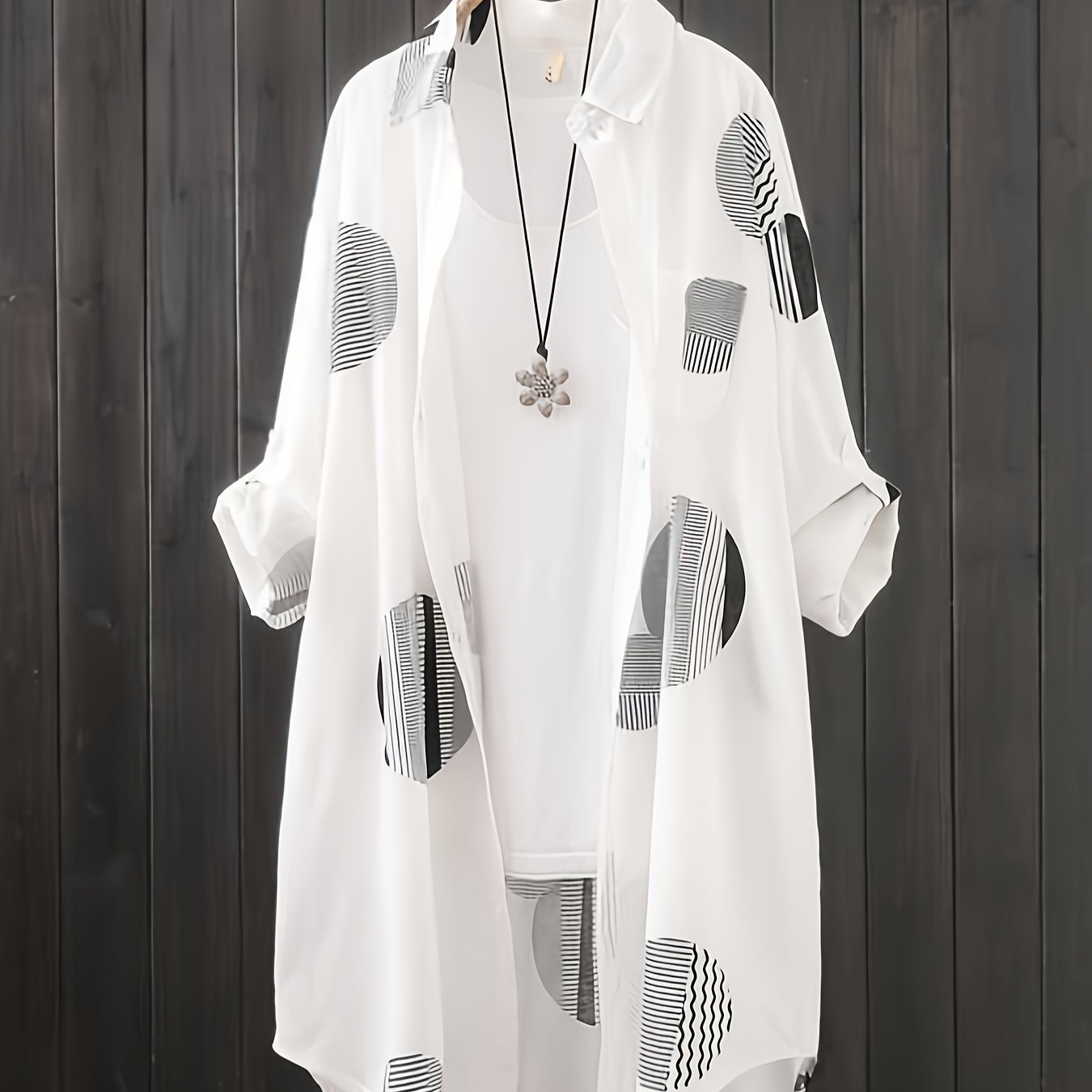 Image of Thin Mid-length Cardigan Shirt Clothing Casual Women's Blouse Loose Style Autumn Top 2023 Winter Long Sleeve Shirt