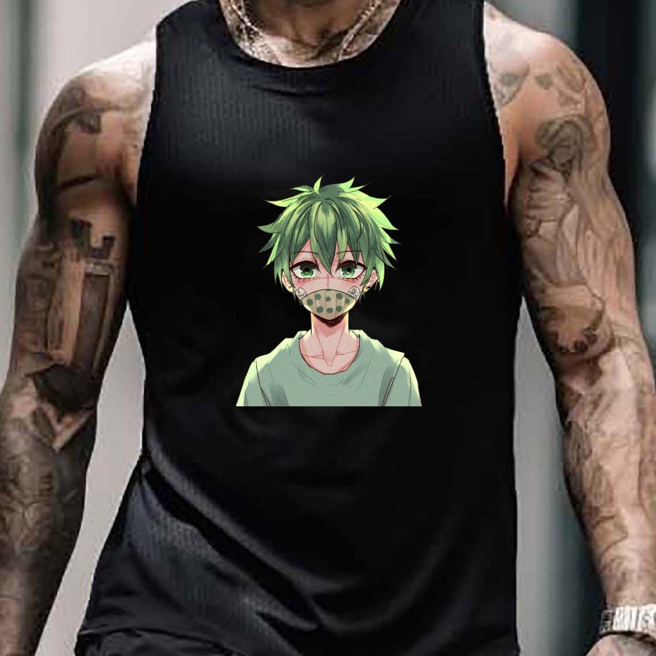 Anime Inosuke Print Stringer Mens Tank Tops Sleeveless Athletic