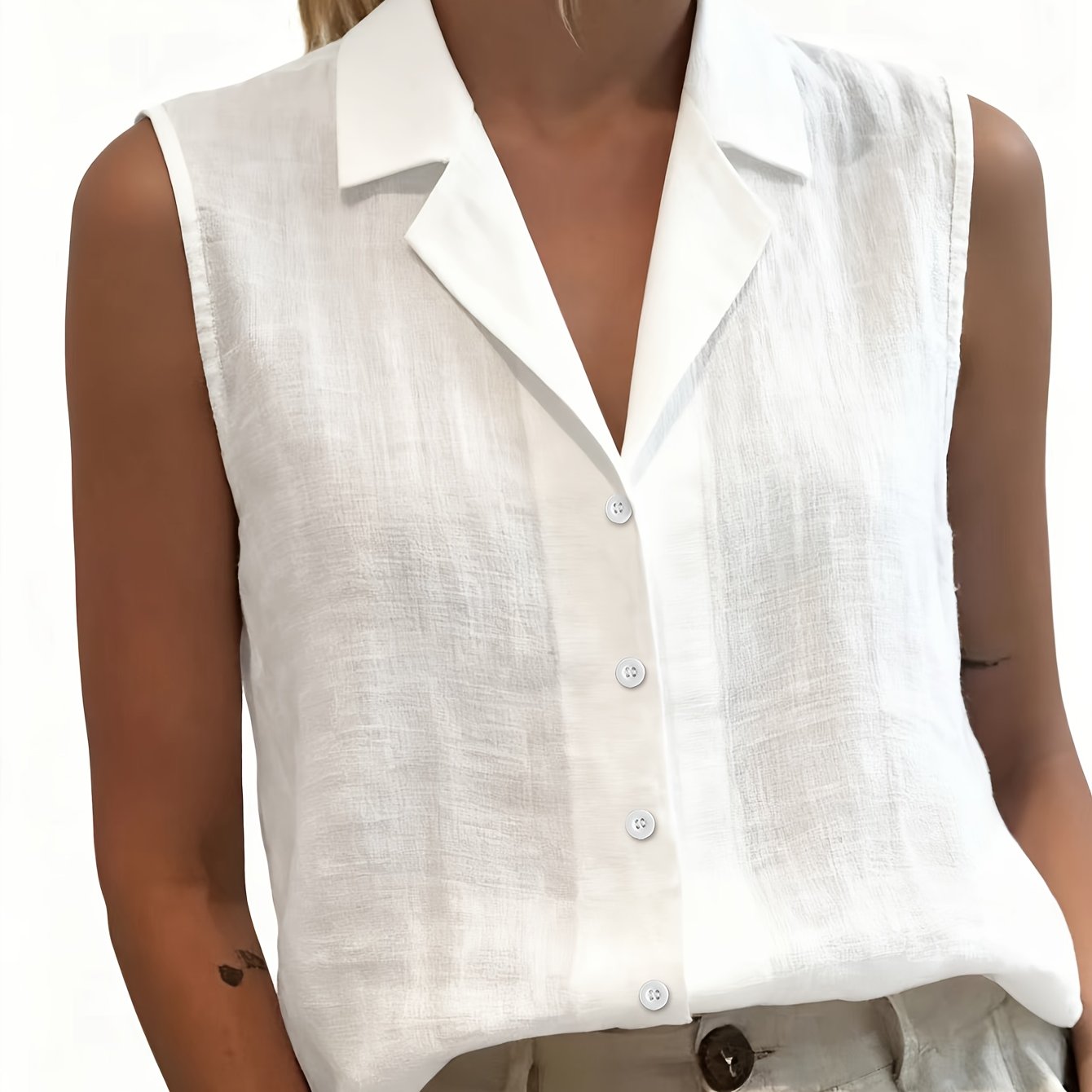 Loose Solid Color Lapel Sleeveless Open Front Top