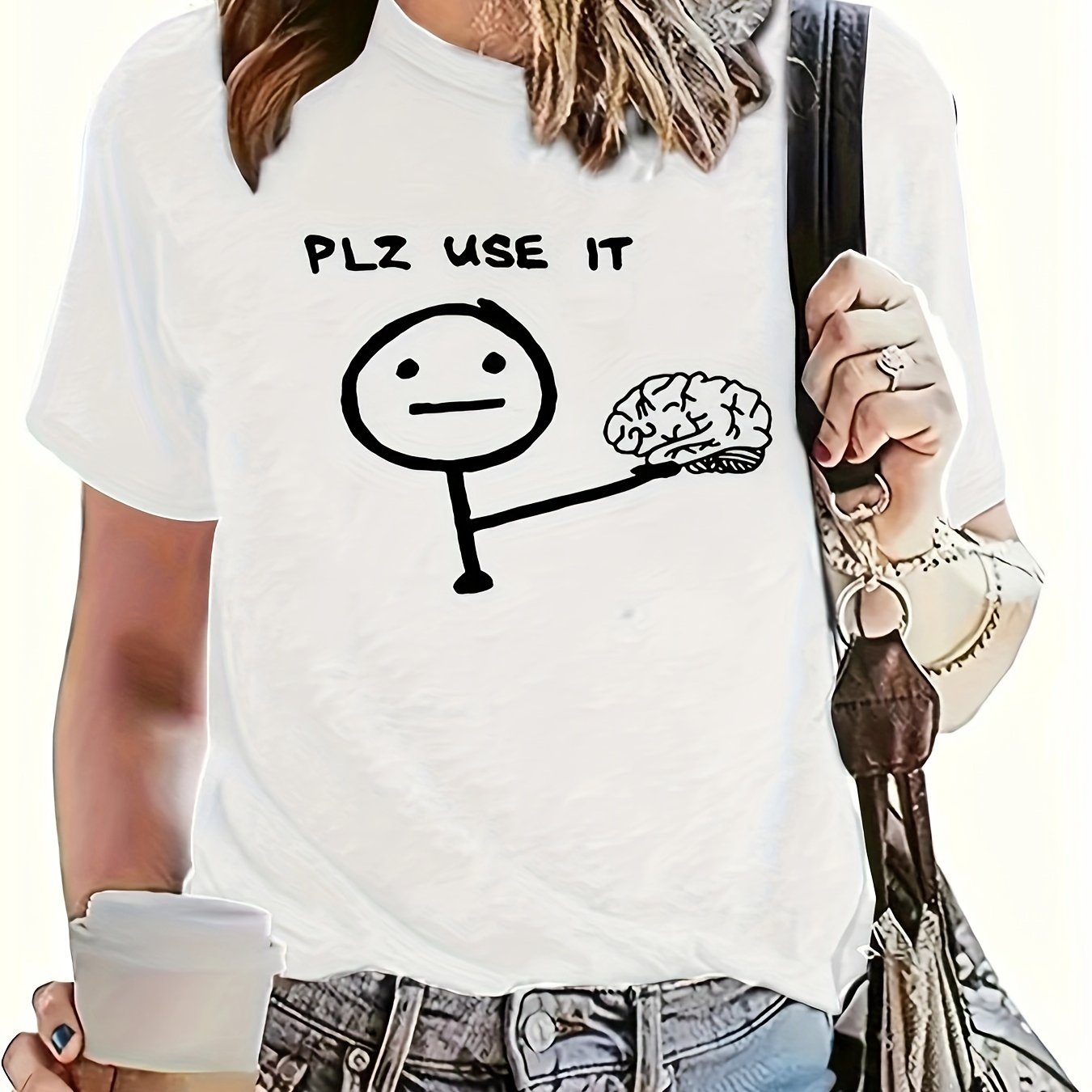 TEMU Brain Print Crew Neck T-shirt, Casual Short Sleeve T-shirt For , Women's Clothing