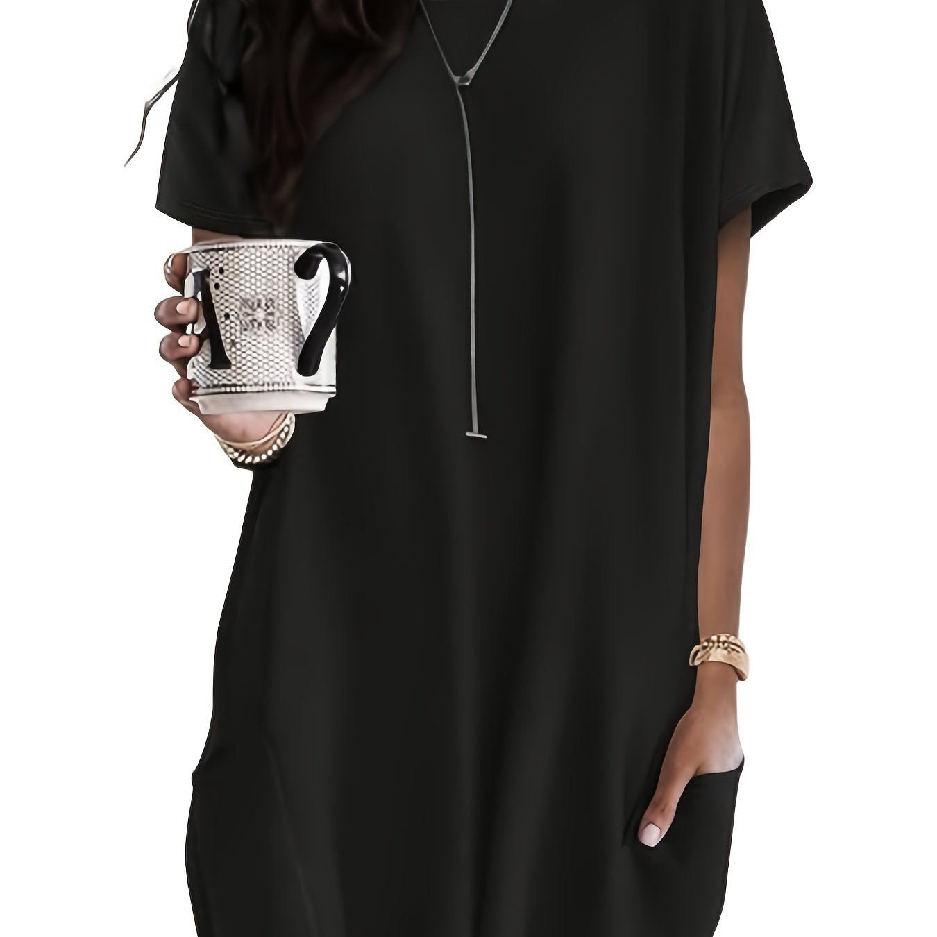 Plus Size - Plus Size - Spring Summer Casual Short Sleeve Shirt Loose Fit Oversized T-shirt With Pocket Robe Top