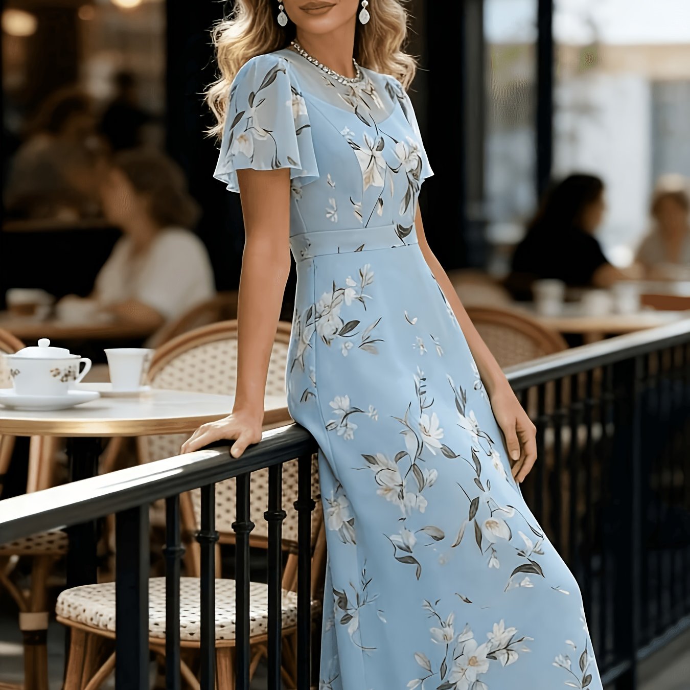 TEMU Ak260324008 2026 Summer New Arrival Chiffon Dress, Exquisite Short-sleeve Dating Dress