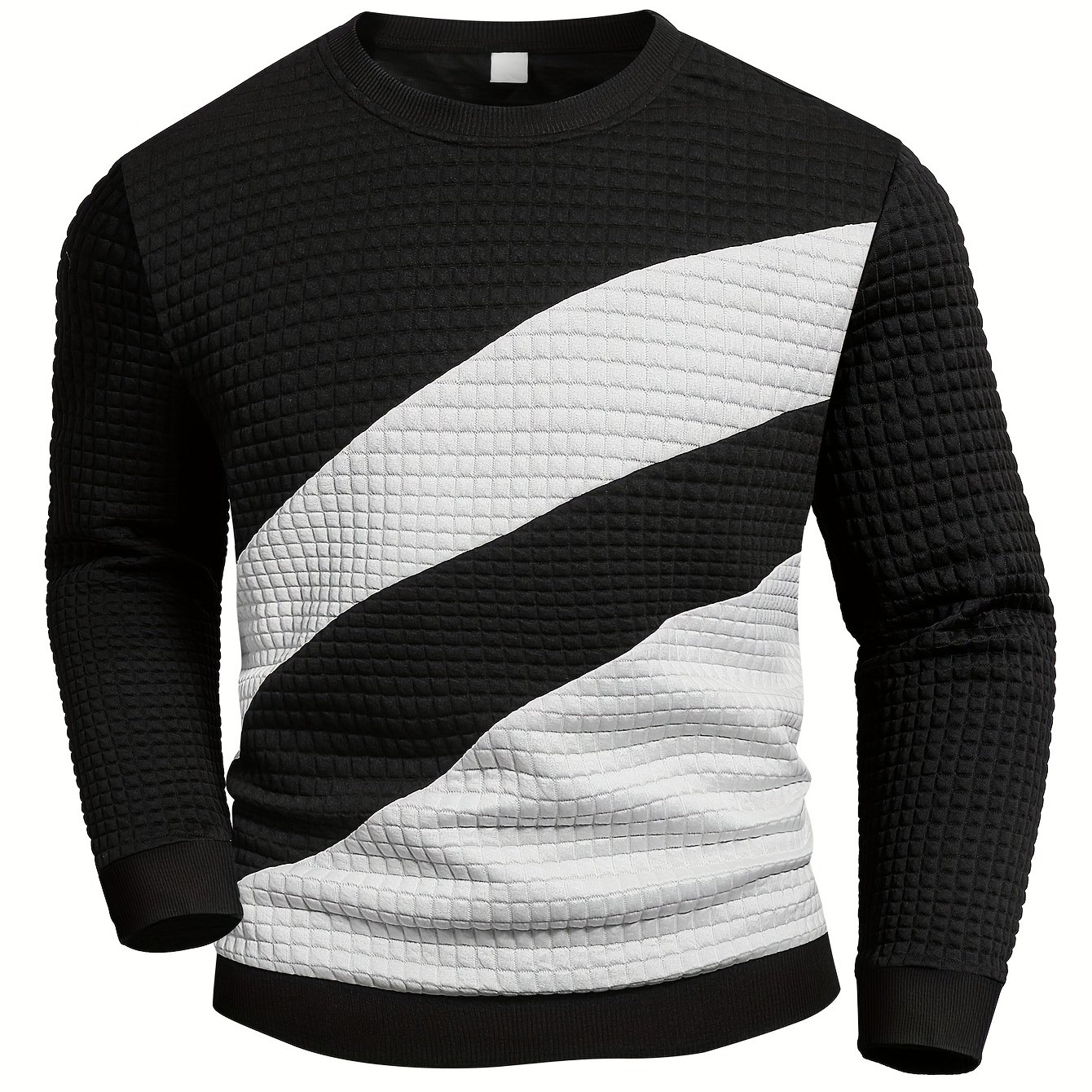 /autumn Color-block Black And White Crew Neck Sweatshirt, Men's Long Sleeve Pullover Top, Versatile Everyday Workwear Item