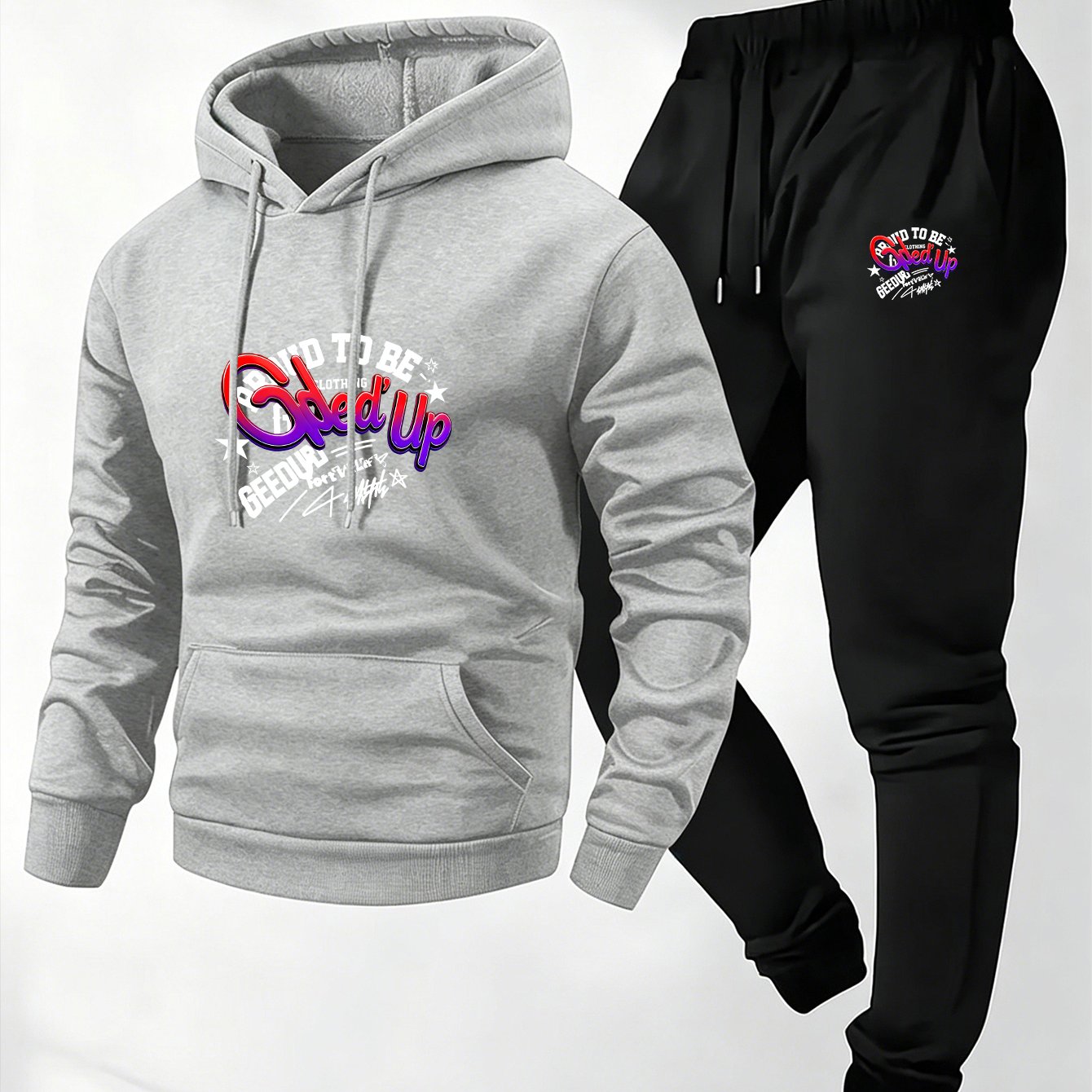 TEMU Geed' Up Print 2pcs Set Men's Casual Drawstring Hoodie And Sweatpants Athletic Outfit Fall Winter New Style Top Hooded Sweatshirt Long Pants