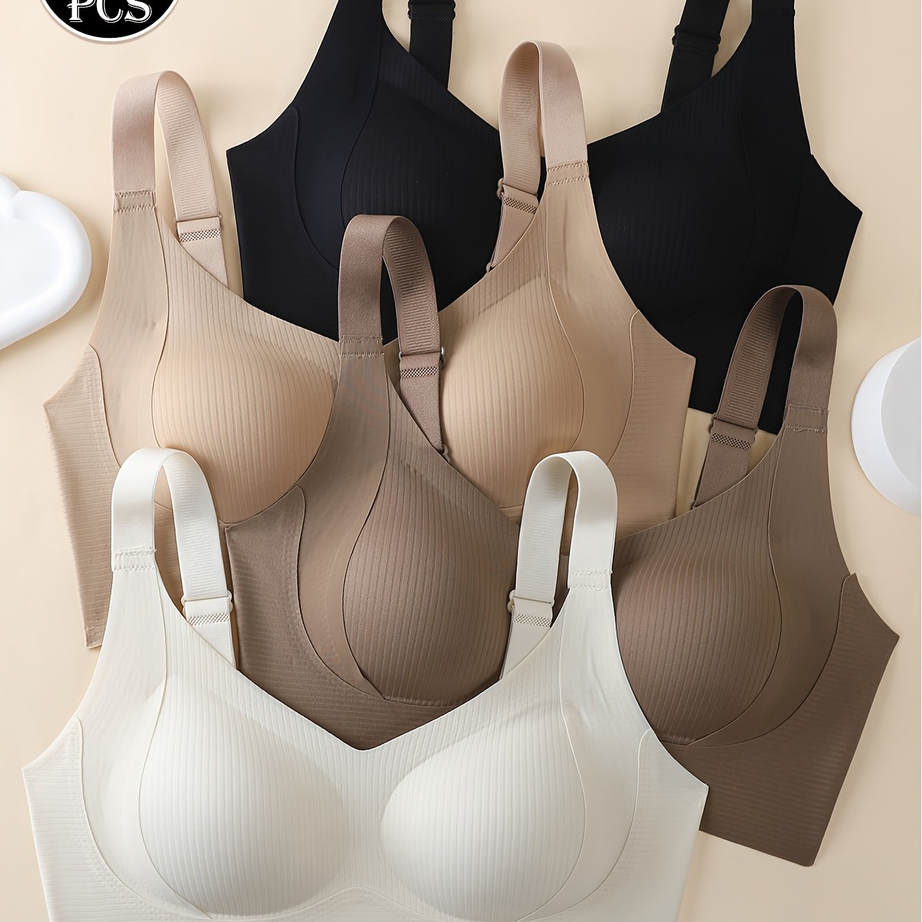 E-shop 4er-Pack nahtlose, kabellose Push-Up-BHs für Damen, mit Lifting und Unterstützung, ohne Bügel, vollständige Rückenabdeckung, glättend,