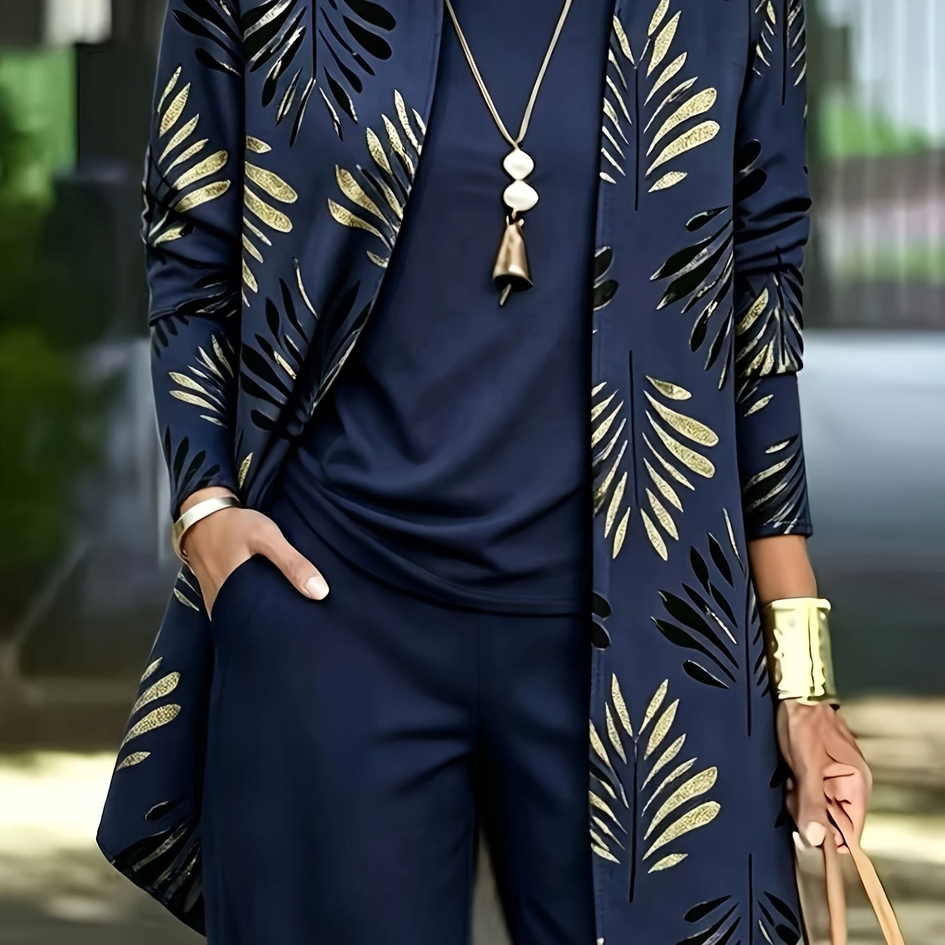 TEMU Conjunto Casual de Mujer de 3 Piezas: Chaleco Sólido , Cárdigan Estampado de Larga y Pantalones Casuales Sueltos, Ropa Casual de Moda