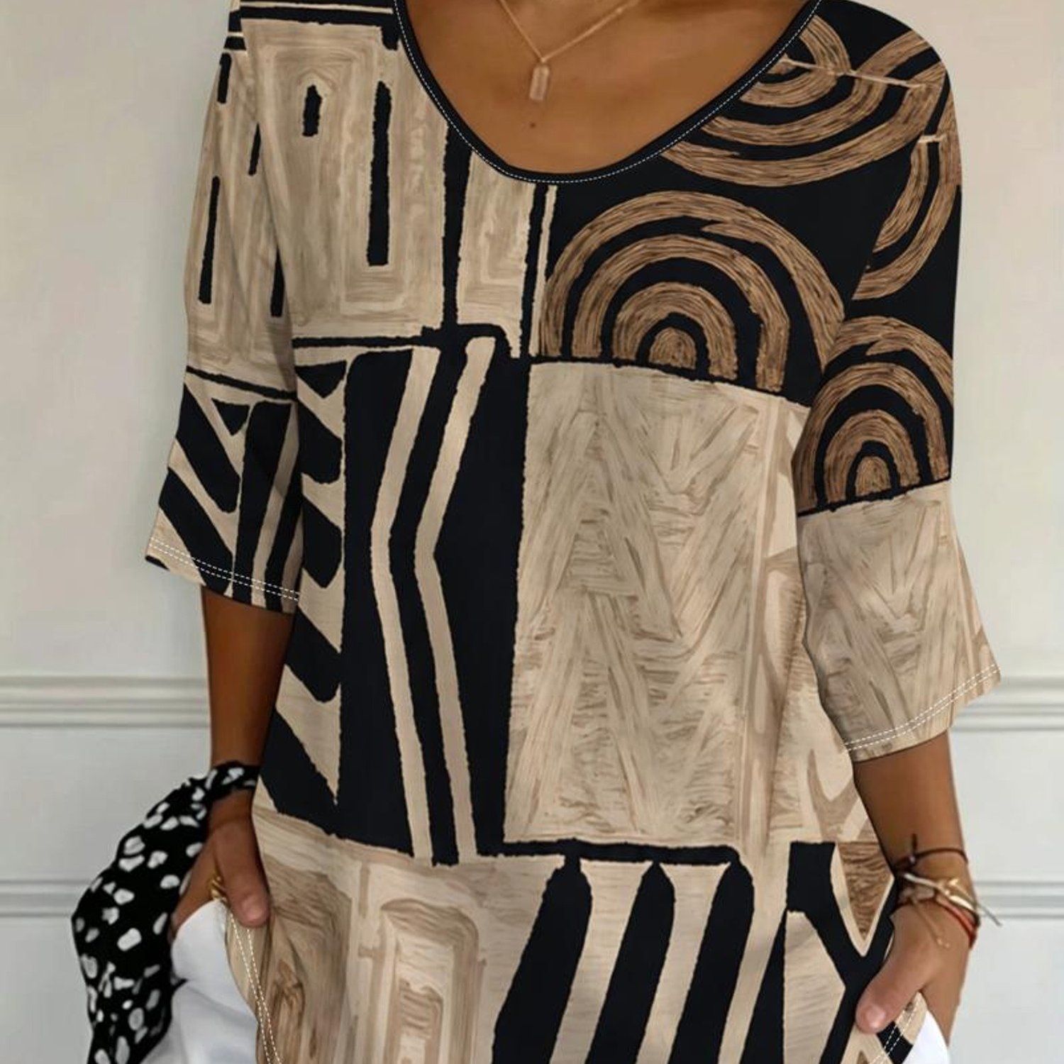 TEMU Plus Size - [printed Design-not Textured] Plus Size Women's Top, , Multiple Sizes Available, Retro Pastoral Style (including Plaid, Polka Dot,