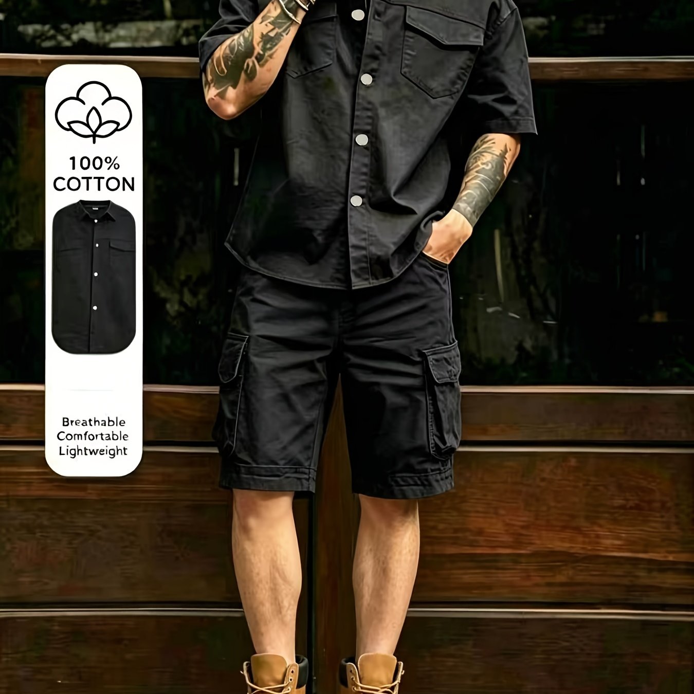 Image of Men's New Summer Casual Sports Set, Comfortable Fashion Solid Color Non-stretch Tracksuit