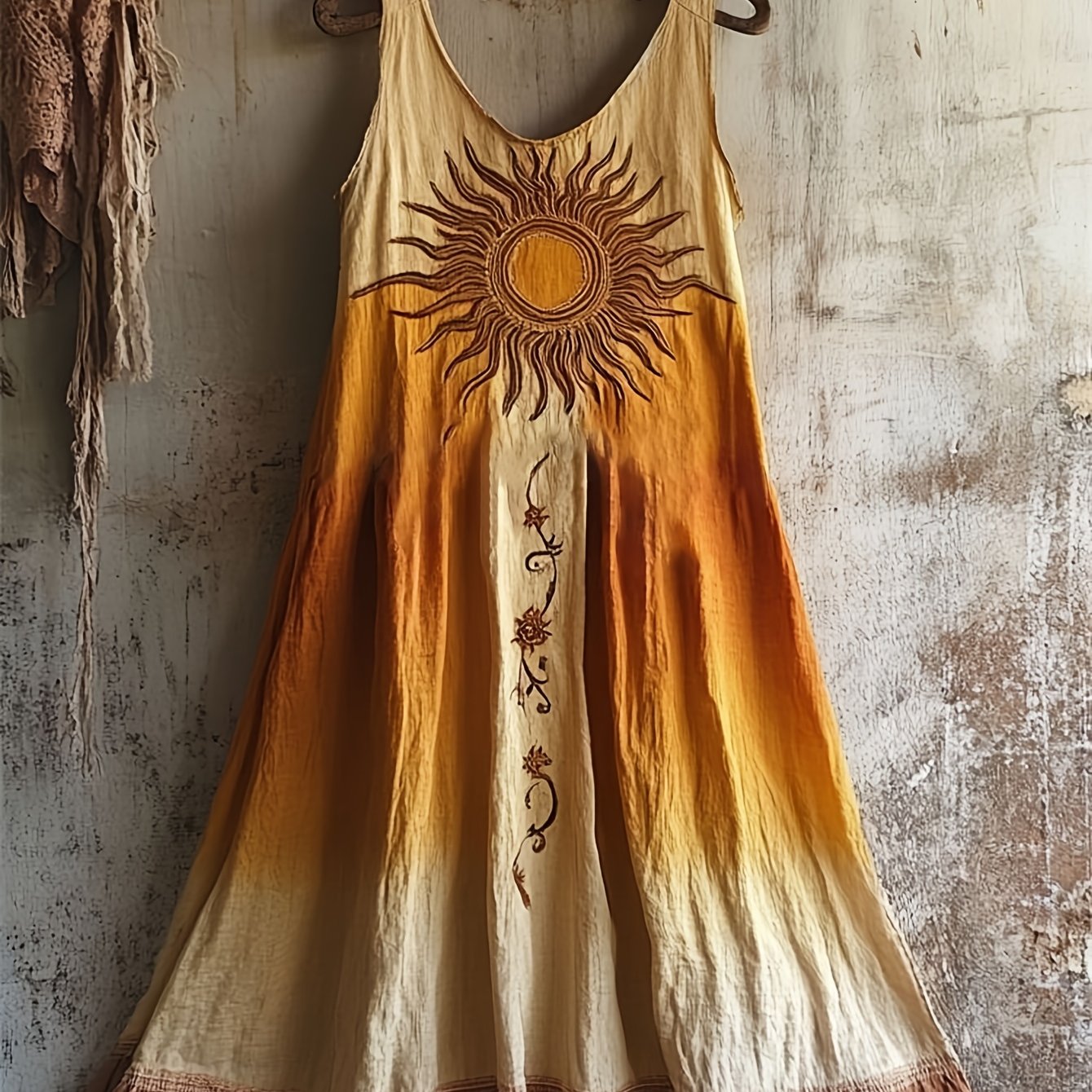 TEMU Women's Vintage Sun Print Art Cozy Tank Dress, Suitable For Weddings Festivals And Vacation Occasions.