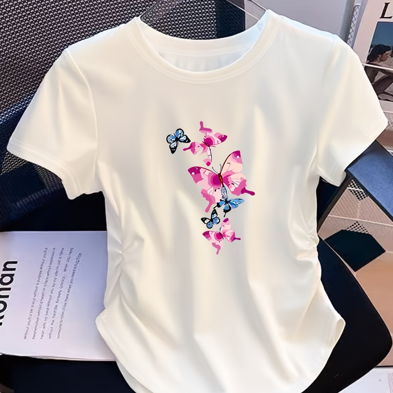 TEMU Newly Women's Waist Up Contraction Shows A Slim Figure, Elastic And Very Suitable For Casual Women's Modern Fashion Tops, Comfortable Printed