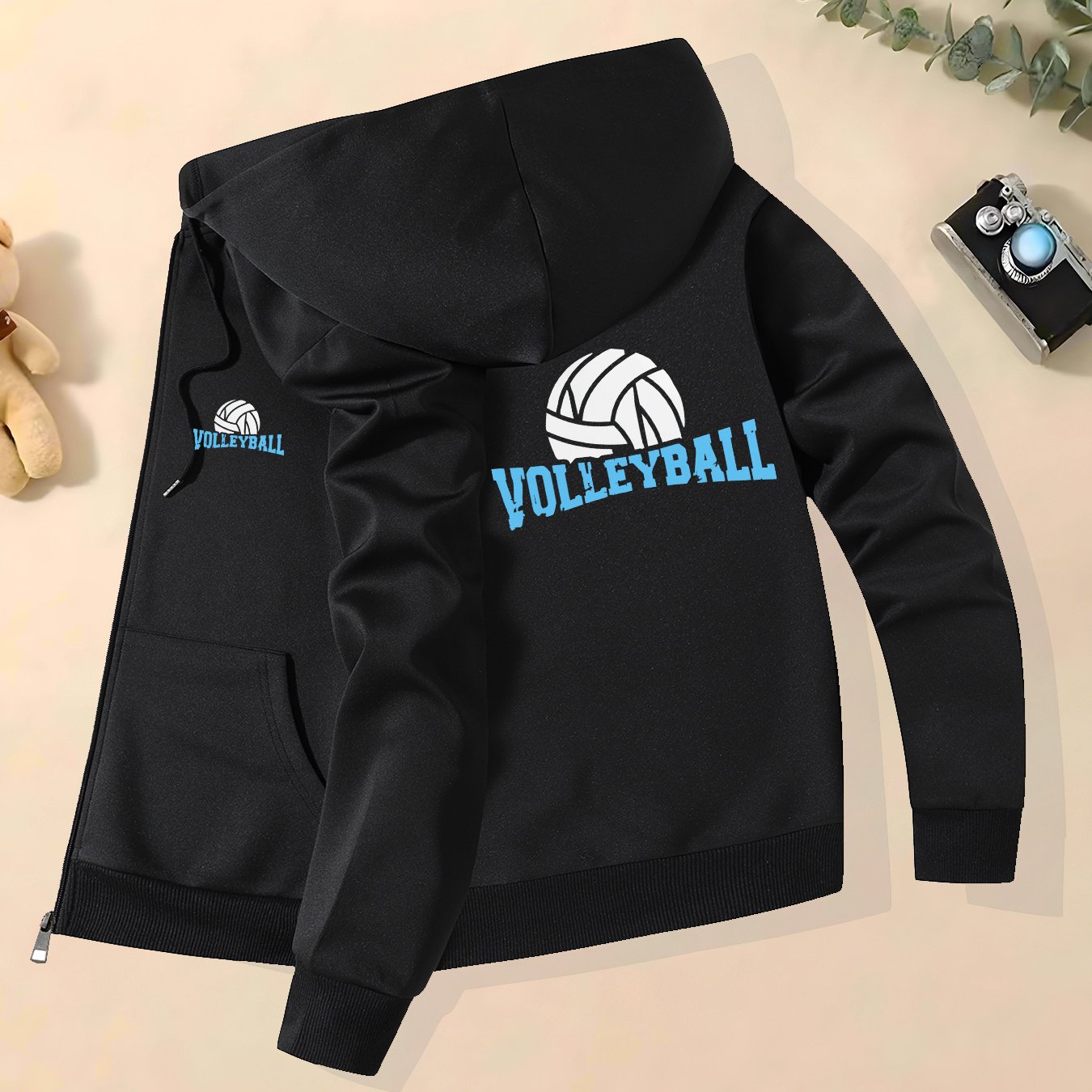 TEMU Giacca da con cappuccio e stampa pallavolo , giacca casual gamma per con alla coreana, elegante e versatile per /inverno, capospalla con