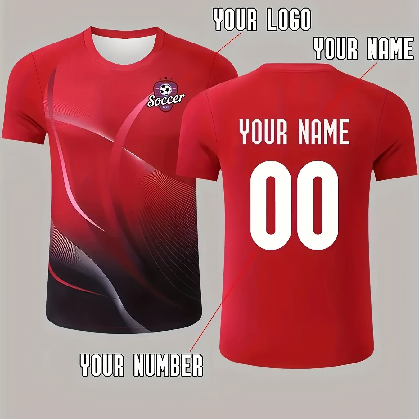 TEMU Custom Men's Football Jersey - Personalized Front Badge & , Lightweight Breathable Gradient Design, Multiple Colors Available, Ideal For Team
