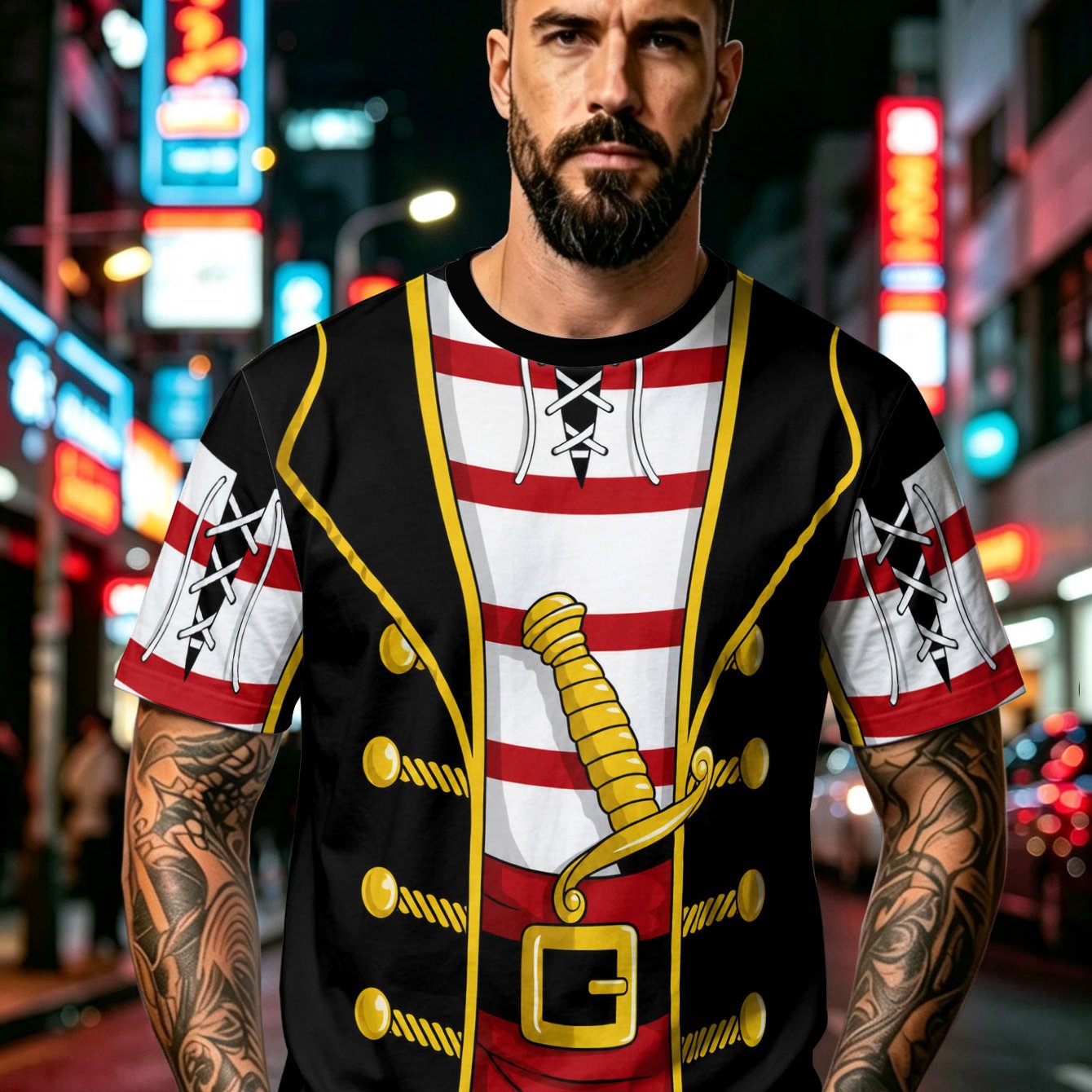 TEMU Pirate Costume Men's Crew Neck Short Sleeve T-shirt, Polyester Quick-dry Shirt For Party, Bar, Beach, Street, Club, Regular Casual Wear