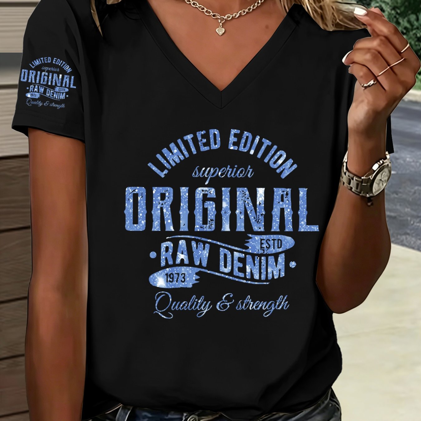 TEMU 1pc V-neck Printed T-shirt, Classic Vintage Design Showcasing A , New Summer Y2k Style Women's Casual Sportswear, Single Sleeve Print, Elegant