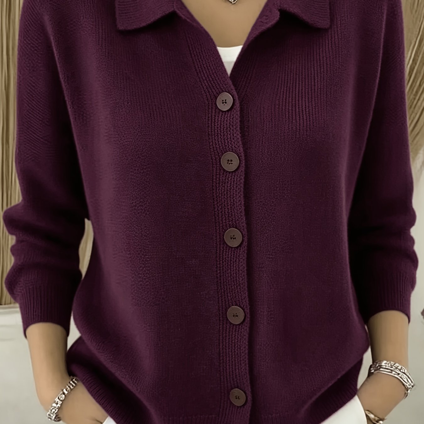 TEMU Plus Size Women's Autumn Winter High-end Elegant Fashion Commuter Lapel Open Cardigan Sweater
