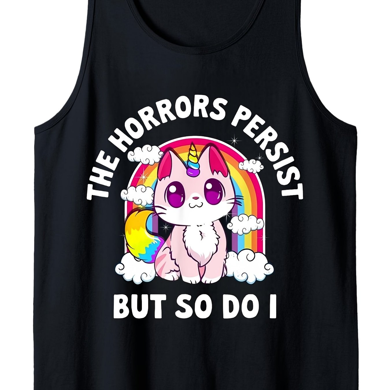 TEMU Plus Size, Cat Rainbow The Horrors But Funny Funny Crew Neck Tee With Stylish & Comfortable Travel Clothing For Fashion Enthusiasts Ideal For