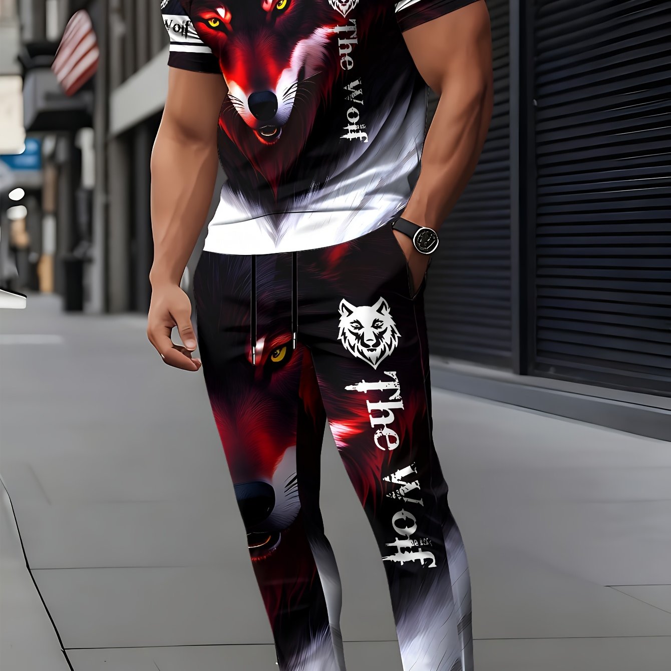TEMU Men's Suit Set Featuring A Short-sleeved Round-neck T-shirt And Pants With 3d Prints. And Casual Round-neck Design Incorporates Slightly Elastic