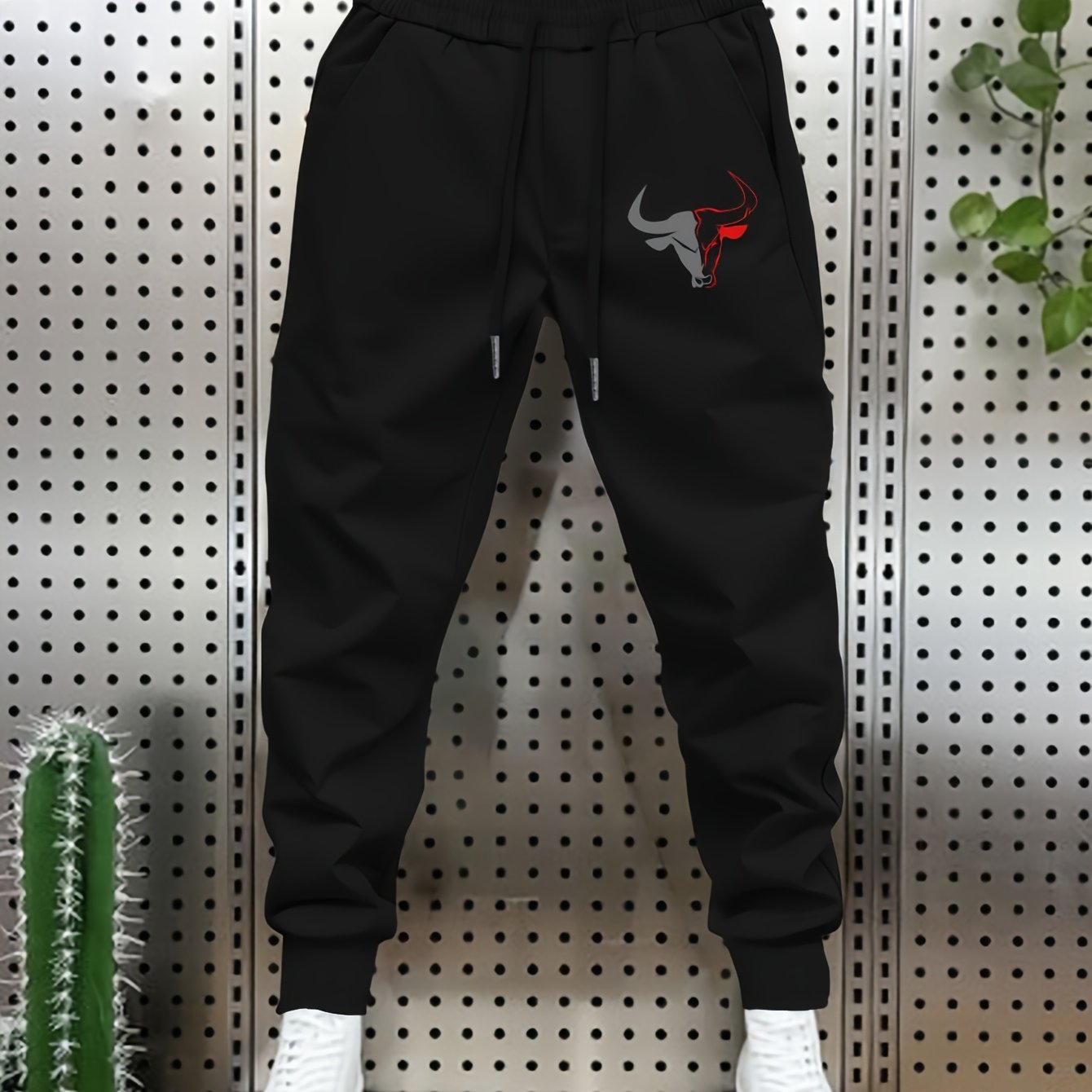 TEMU Men's Casual Trendy Long Pants With Pattern Print, Simple , Elastic Fabric For Sports