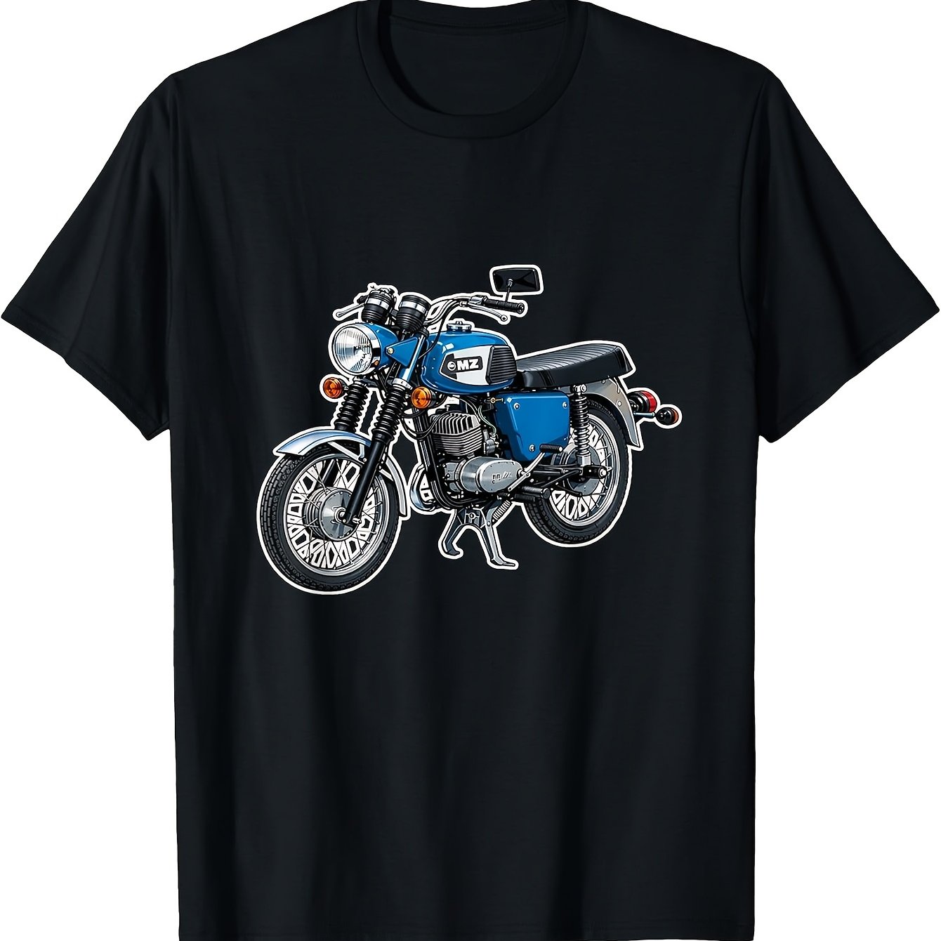 Image of Vintage Front Classic Motorbike Fan Casual Men's T-shirt Short Sleeves Round Neck Black