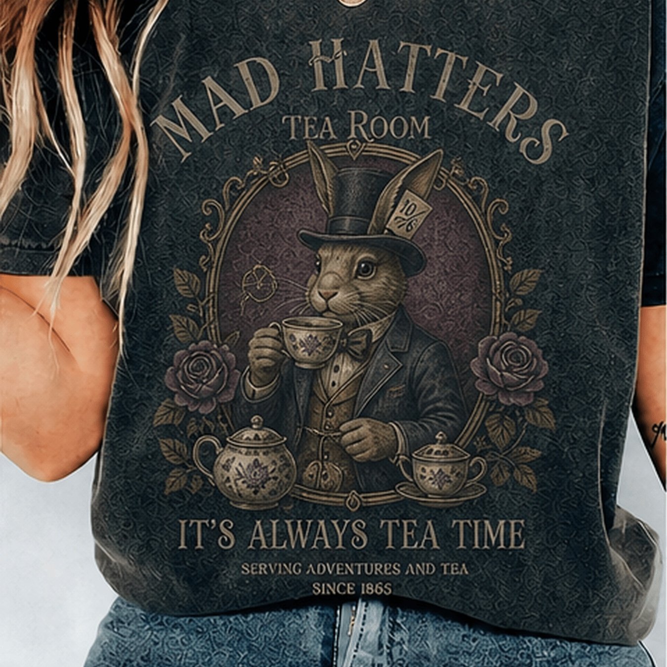 TEMU 1pc Men's And Women's Tea Party T-shirt Themed Short Sleeve Round Neck Casual Top Suitable For Back-to Halloween And Christmas Gifts Compatible