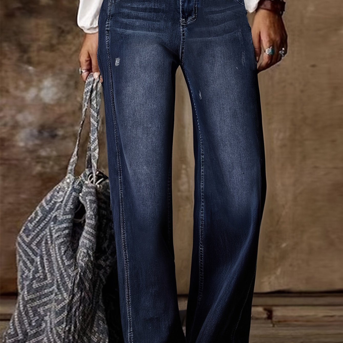 Image of Women's Fashionable Retro Slim Straight-leg Pants, New High-waisted Drape Elastic Jeans, Versatile Straight-leg Pants