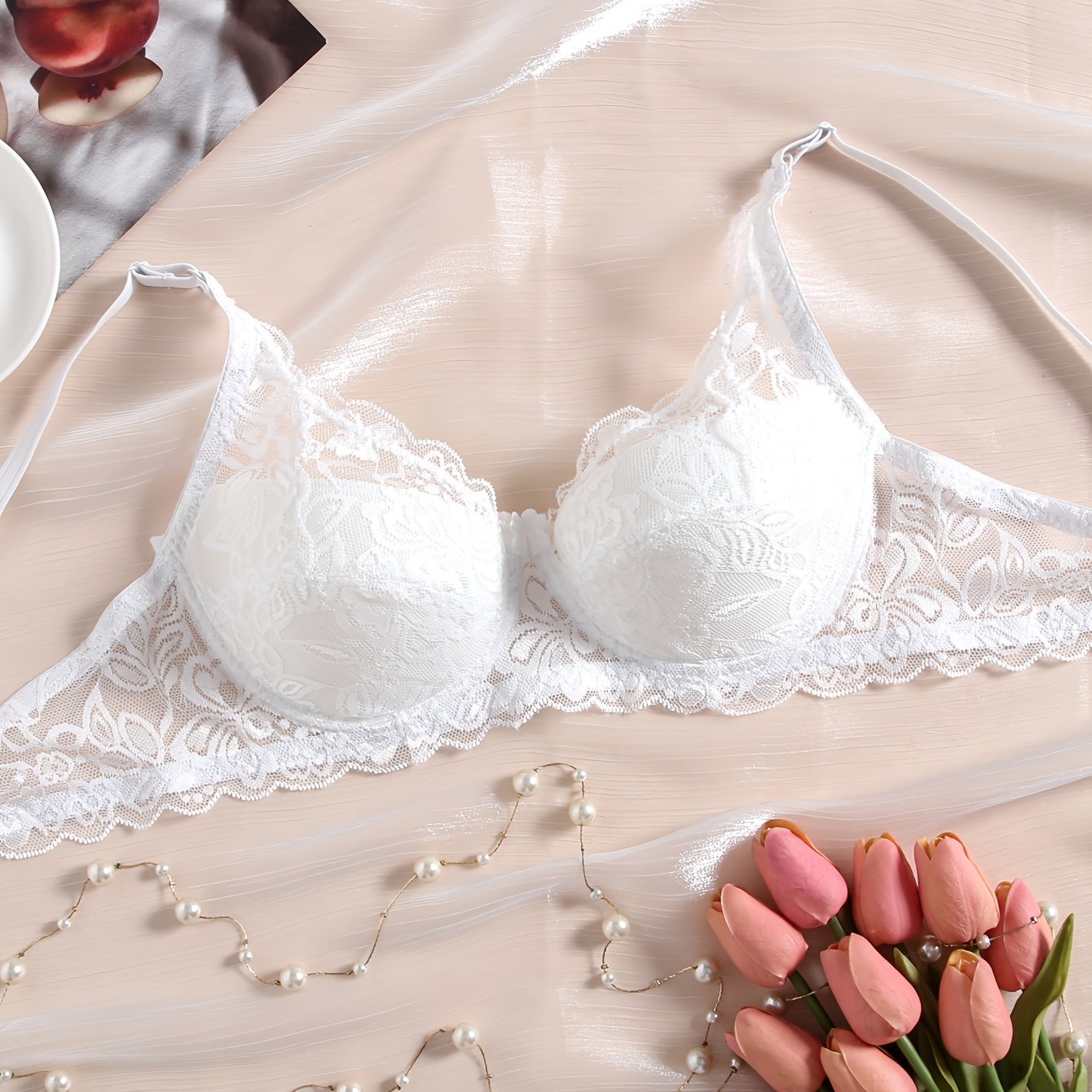 TEMU 1pc, Lace Sexy Shaping Solid Color Padding Bra For Women
