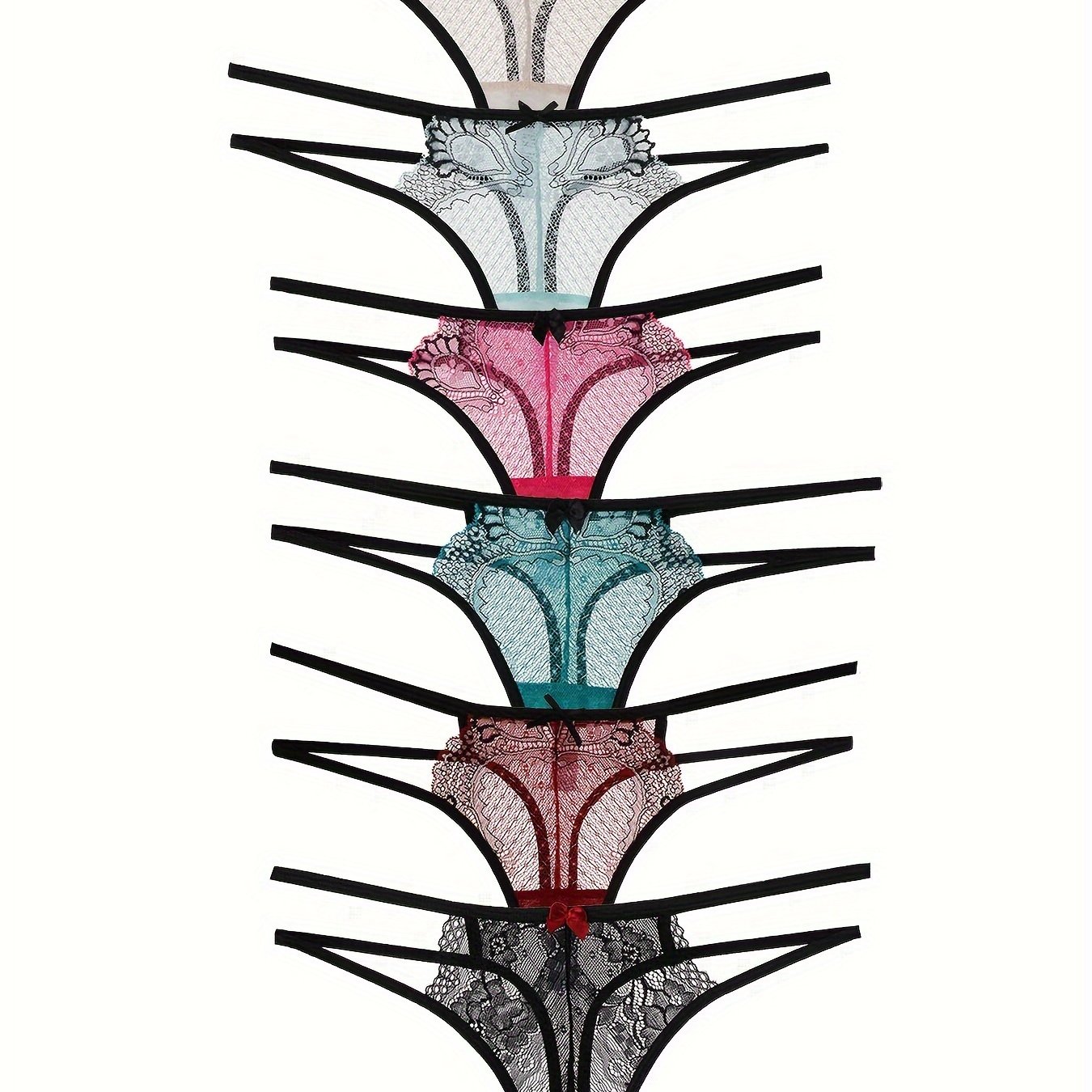 Image of 6pcs Floral Lace Mesh Thongs,sexy Sheer Hollow Out Thong Color Block Panties,women Lingerie&underwear,assort Lace