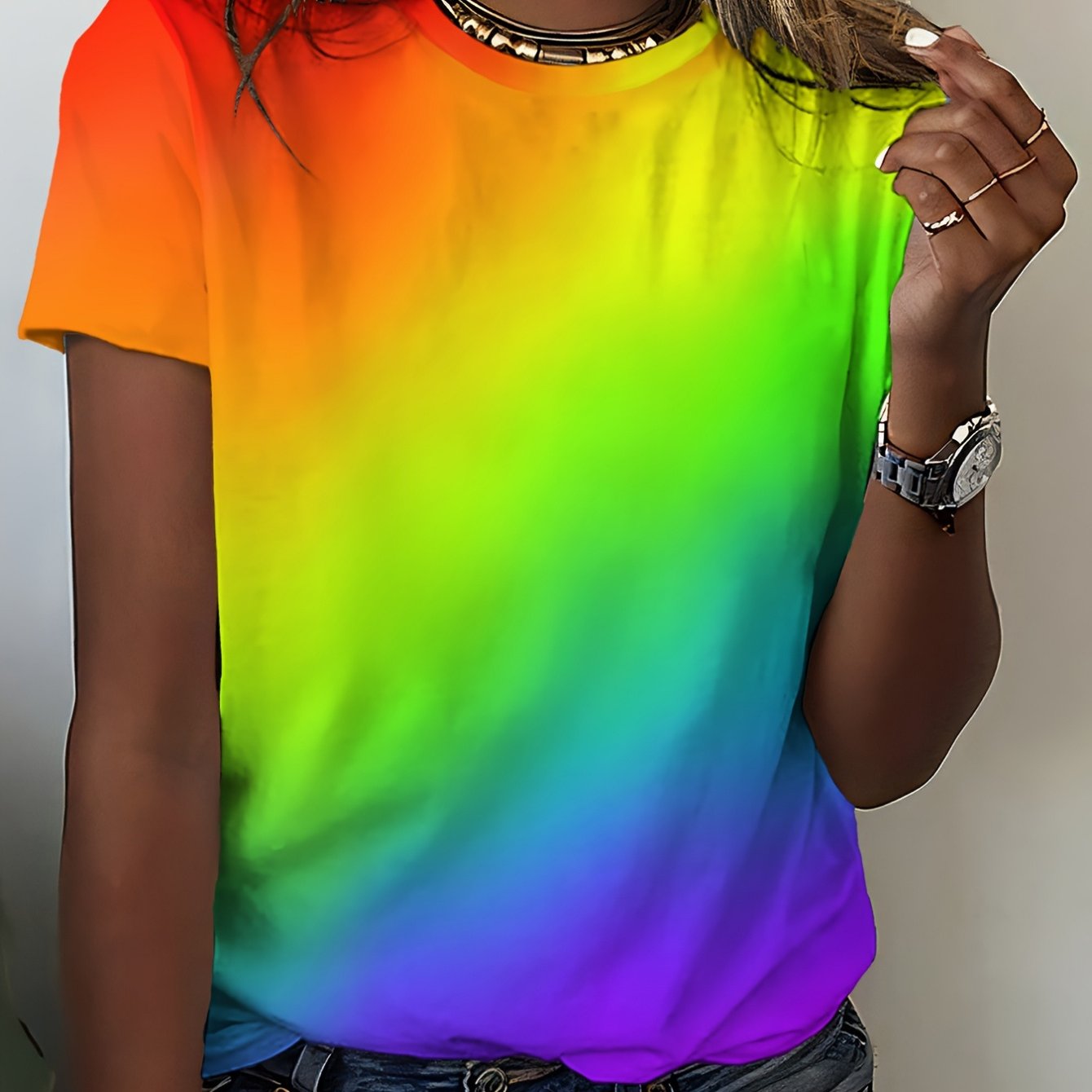 TEMU Plus Size, Women's Versatile Ombre Short-sleeve Top