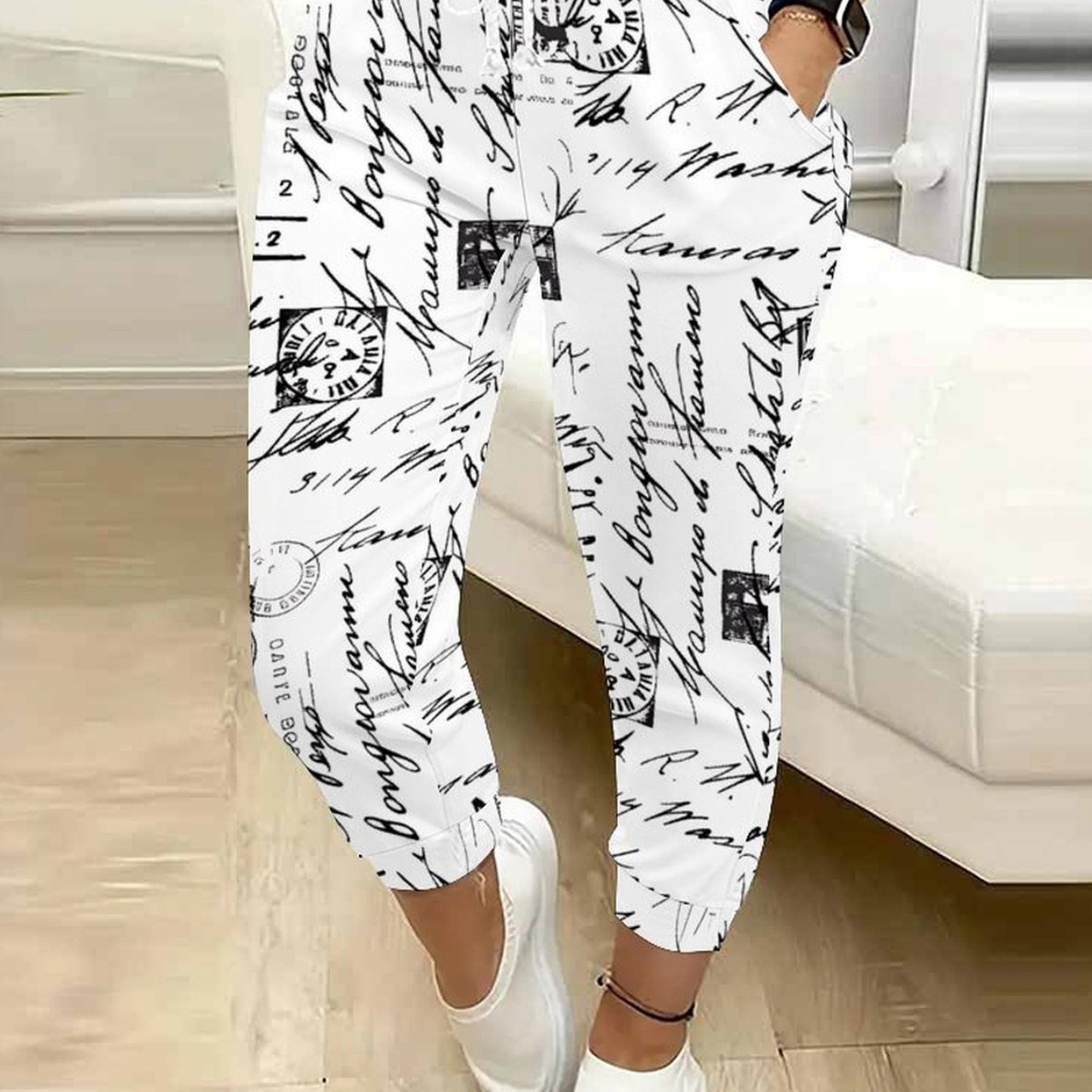 TEMU Classic Women's Drawstring Pants With Floral, Botanical, Geometric, And 250th Anniversary Celebration Prints, Suitable For Outdoor Play, S, And