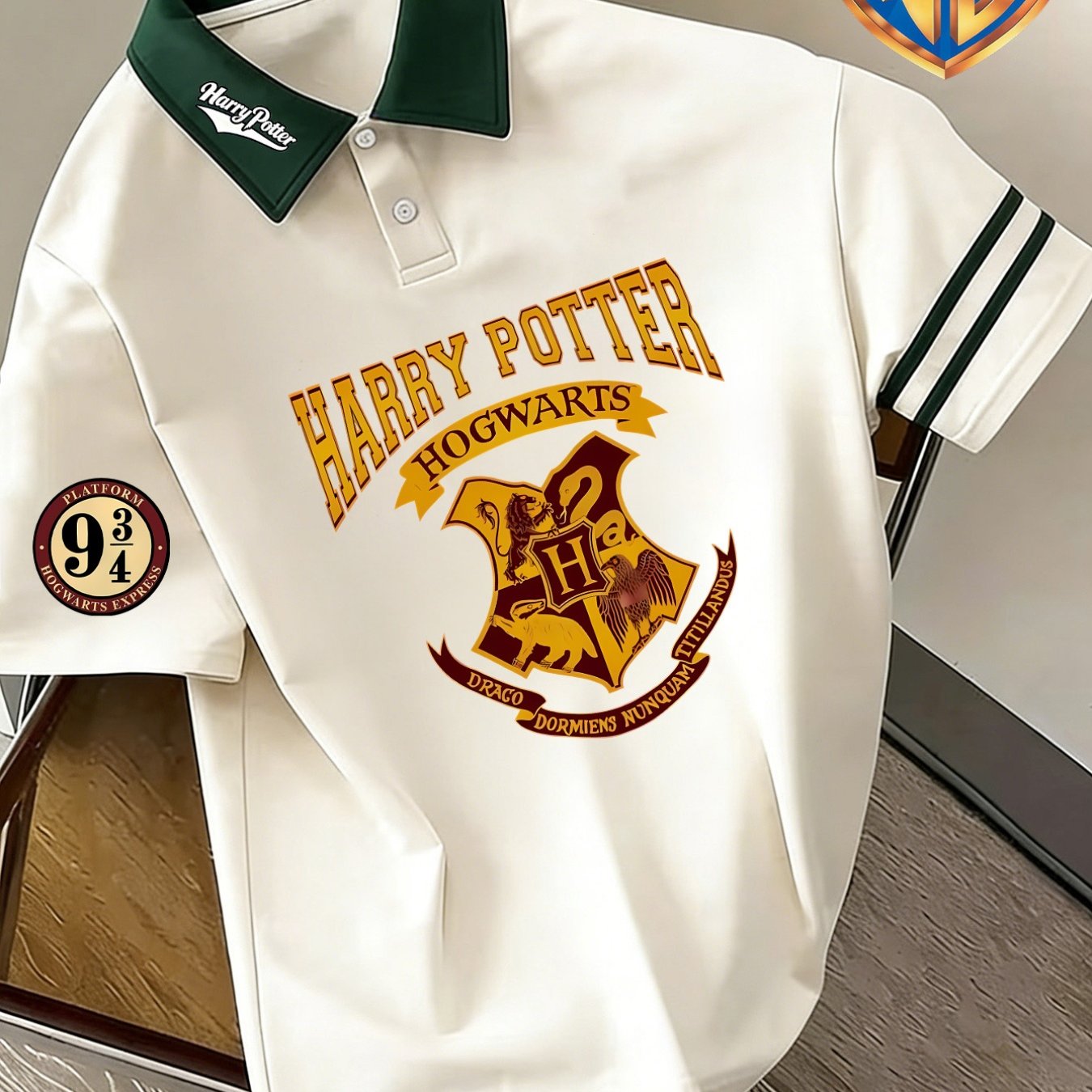 TEMU Harry Potter Vintage American Hogwarts Full School Shirt Men's Beige Body Burgundy Contrast Collar Double Burgundy Stripe Short Sleeve Fiber