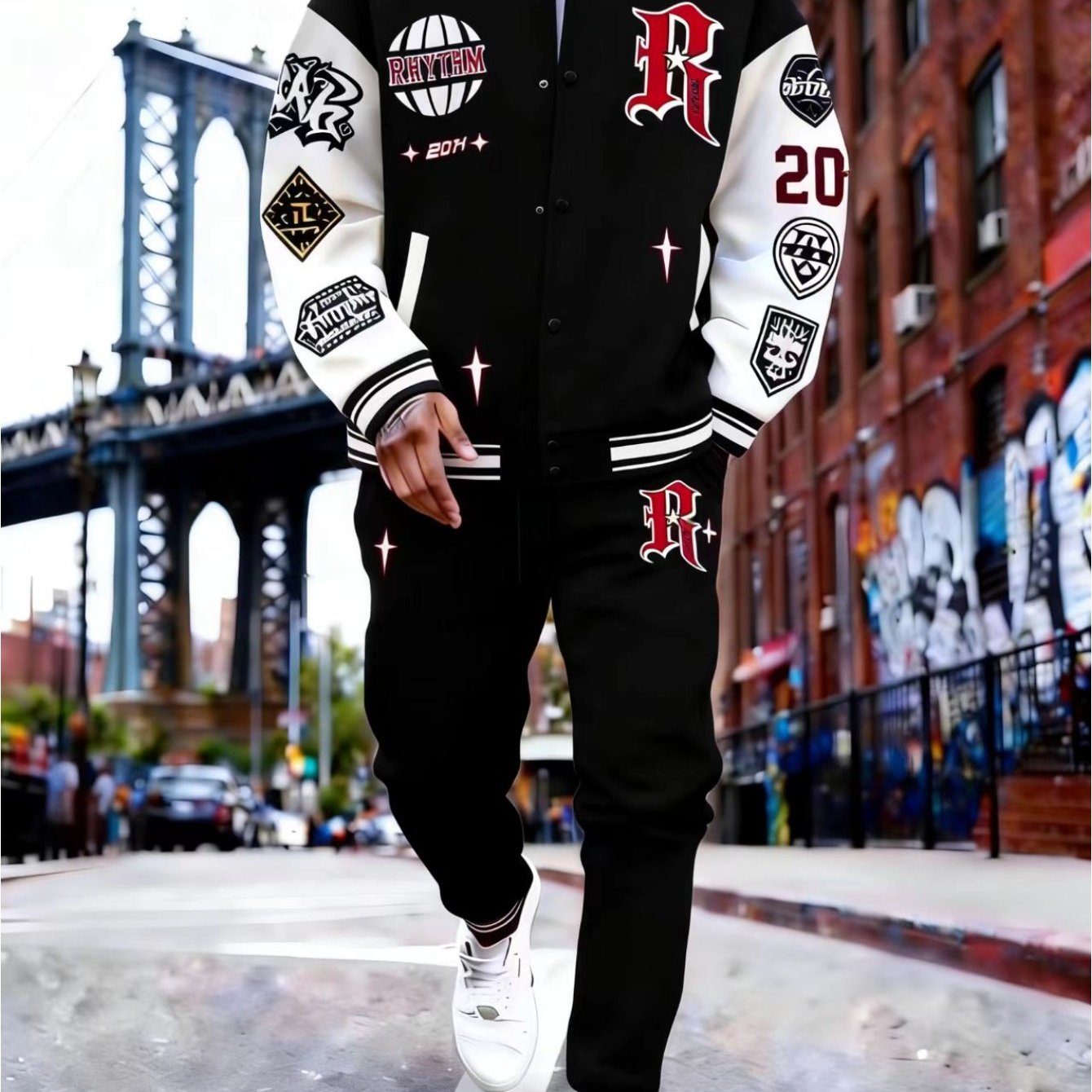 Two-piece Set. Baseball Outfit, This Stylish Men'-piece Tracksuit Includes A Baseball Jacket And A Pair Of Sweatpants, Perfect For Outdoor Activities And Makes A Great Holiday Gift