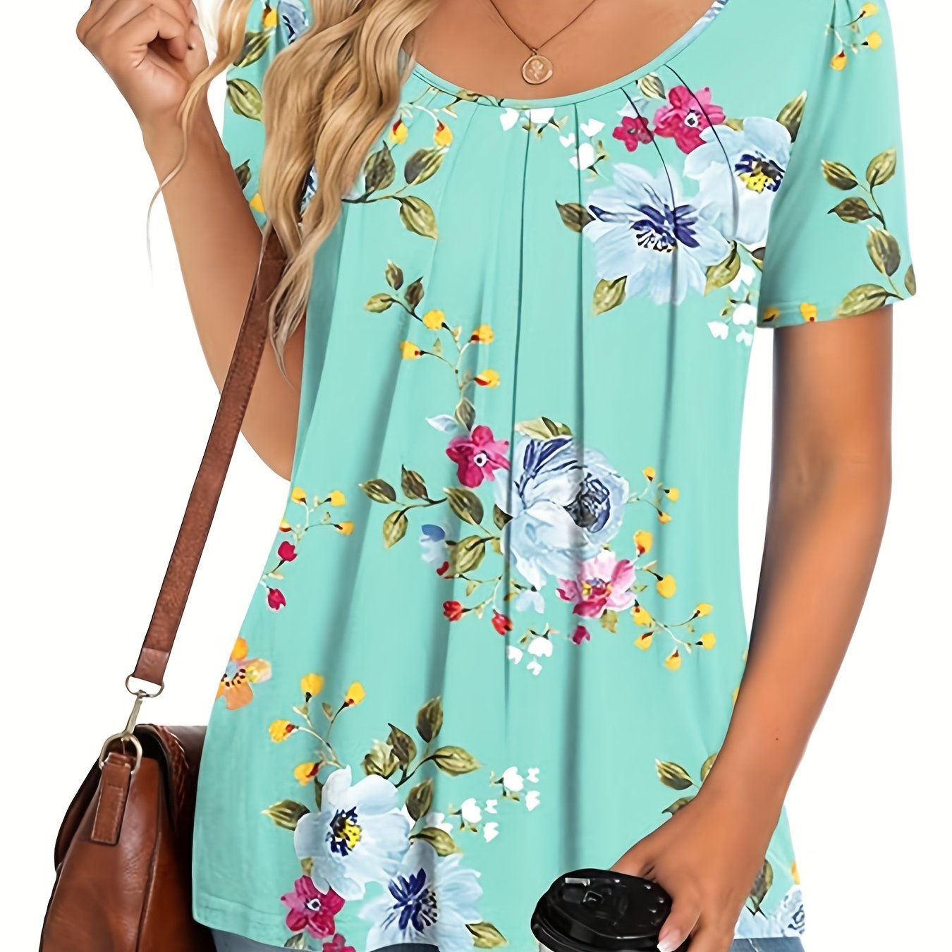 E-shop Damen Frühlings- und Sommer Oberteil Taillenbetont Kurzarm Freizeit T-Shirt Leggings Faltenhemd Damen Frühlings- und Sommer Oberteil