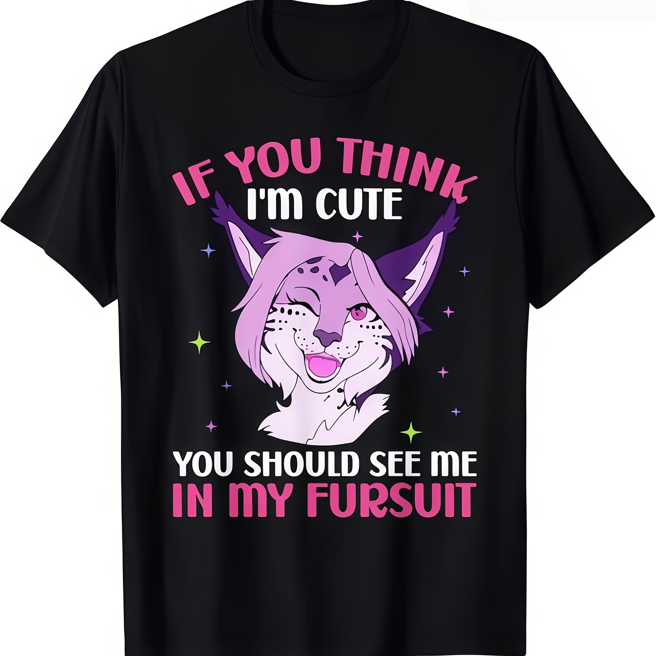 TEMU You Check Out My Costume T-shirt - A Fun Anime Furry Graphic Tee Featuring Character And Slogan Design