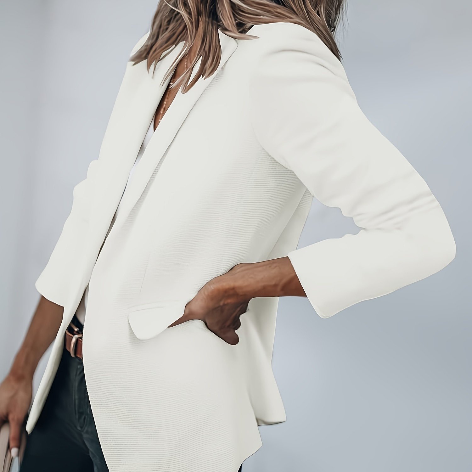 Ladies' Relaxed Blazers With An Open Front And Long Sleeves, Suitable For Work Or Office Wear