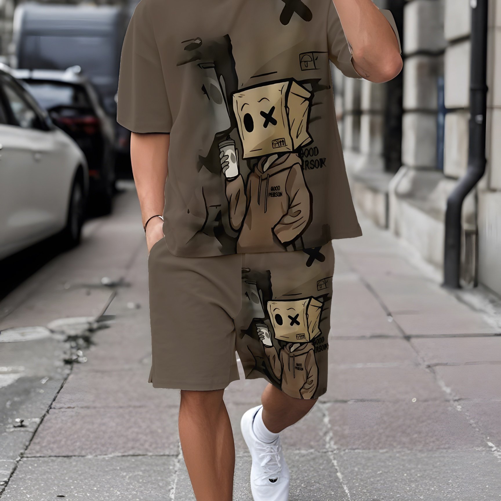 Image of Men' Short Sleeve T-shirt And Shorts Set, Casual Athletic Outfit Breathable Outdoor Leisure Men's T-shirt Bermuda Shorts Set Summer 3d Print Outfit Men's Adult Father's Day Gift
