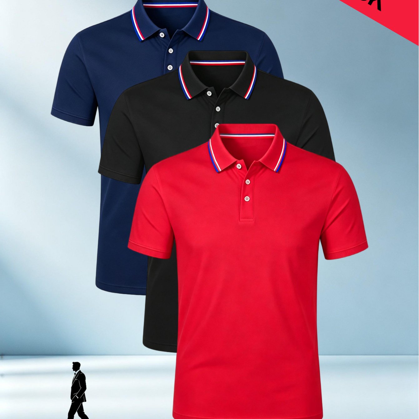 TEMU Camisas de 3 piezas para hombre con cuello vuelto y manga corta, combinación multicolor, cuello a rayas de color contrastante, top de fibra de