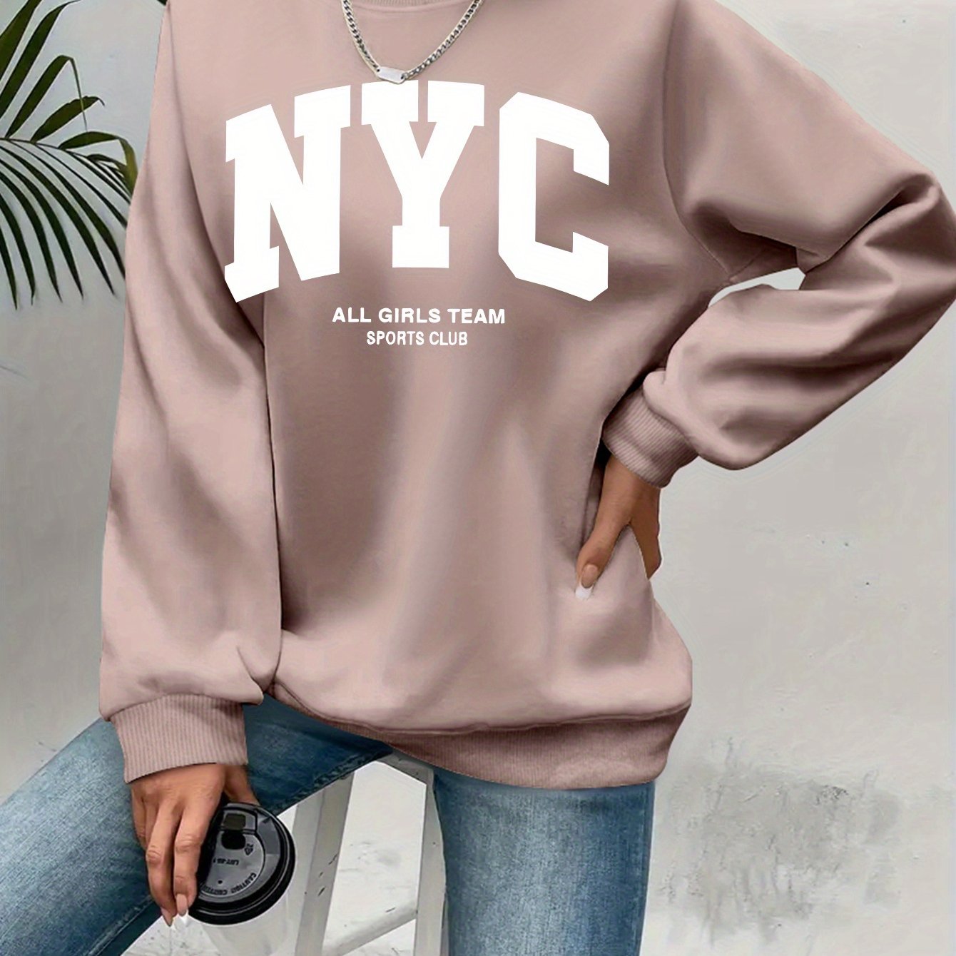 TEMU This Trendy Sweatshirt Features A Loose And , With A Nyc Letter Print. A Soft, Casual Long-sleeve Crewneck, Wear For Women