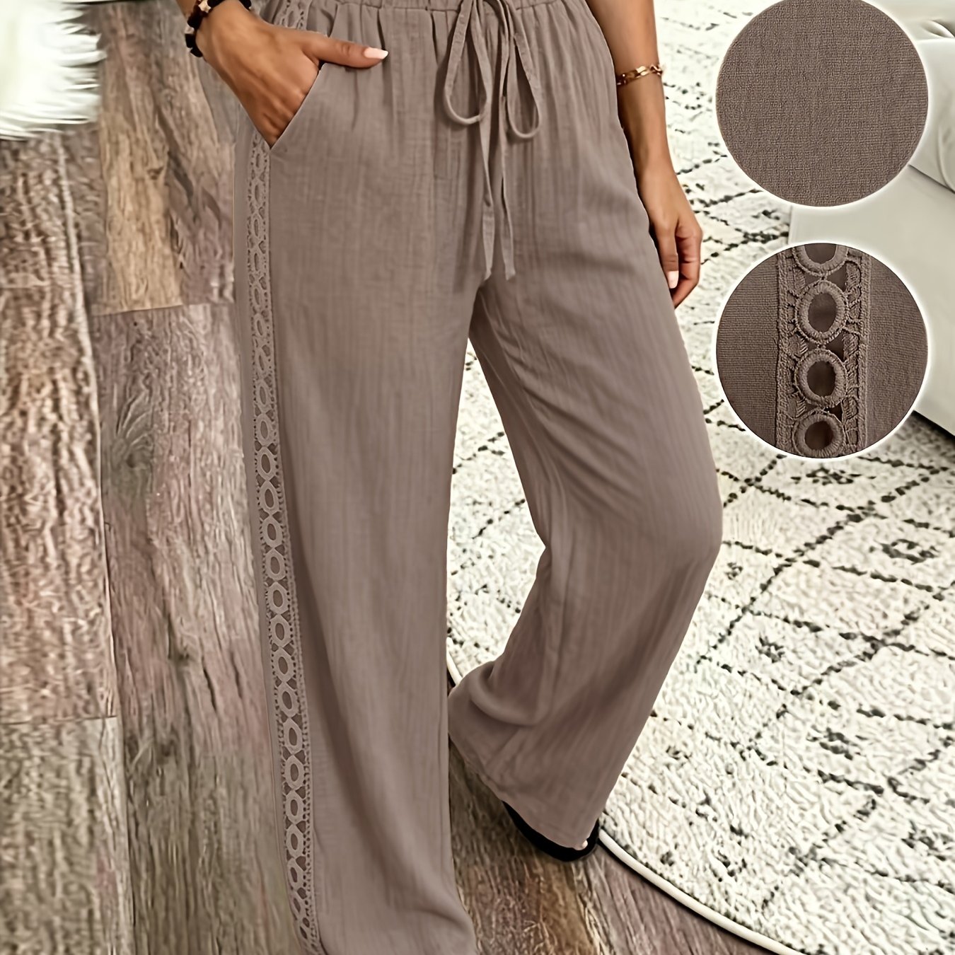 TEMU Pantaloni casual da donna eleganti con pizzo laterale e tasche