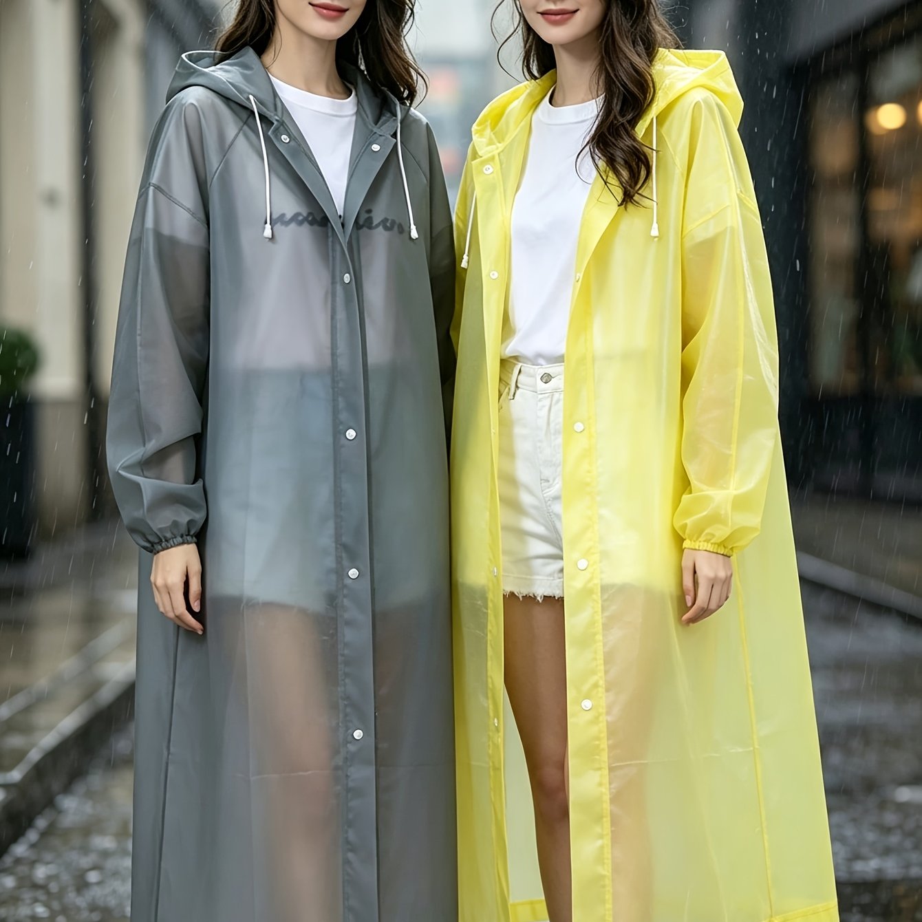 TEMU 2pcs Windproof Adult Raincoats - Thickened -body Ponchos With Hood, Long Sleeve, Button Closure, Suitable For Outdoor Cycling, Portable And