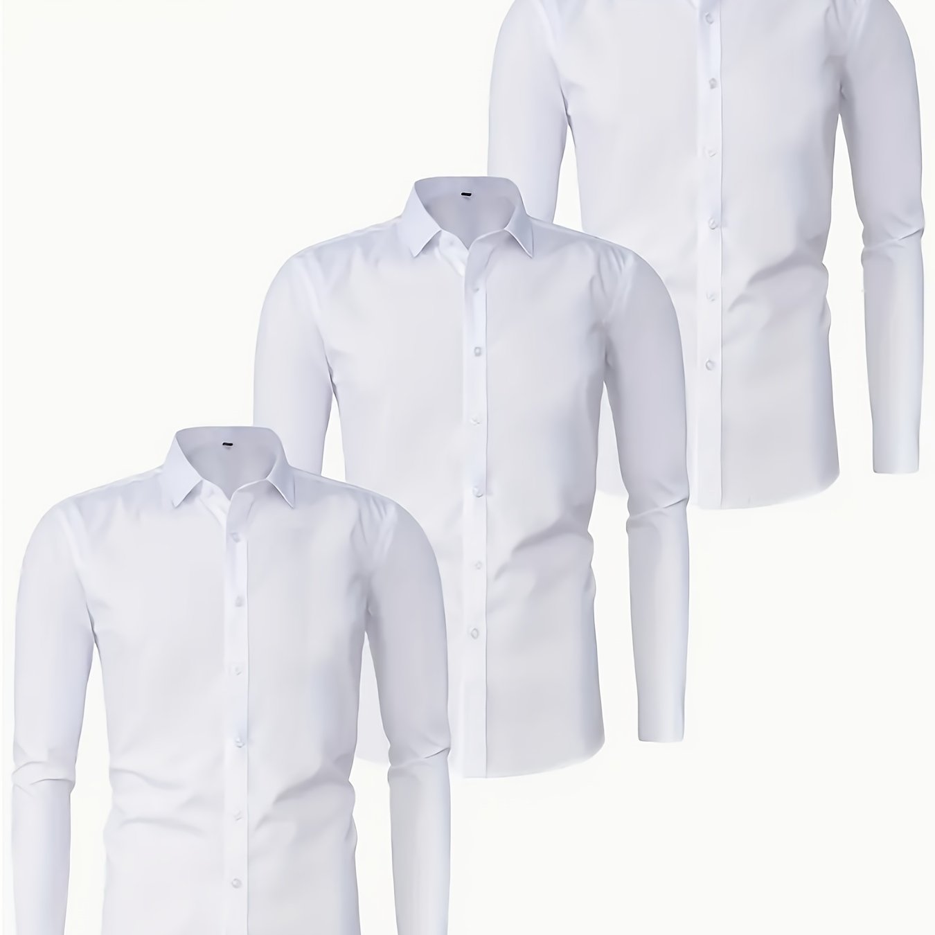 TEMU 3pcs Men's Stretch Cargo Shirts, Casual Business Versatile Micro-elastic Long Sleeve Shirts
