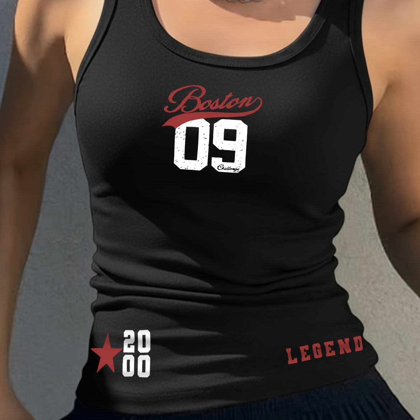 TEMU Y2k Style Crop Top For Women With Neckline, Featuring A Vintage Red Boston Number 09 Design, A Fitted Sleeveless Shirt Perfect For Casual And