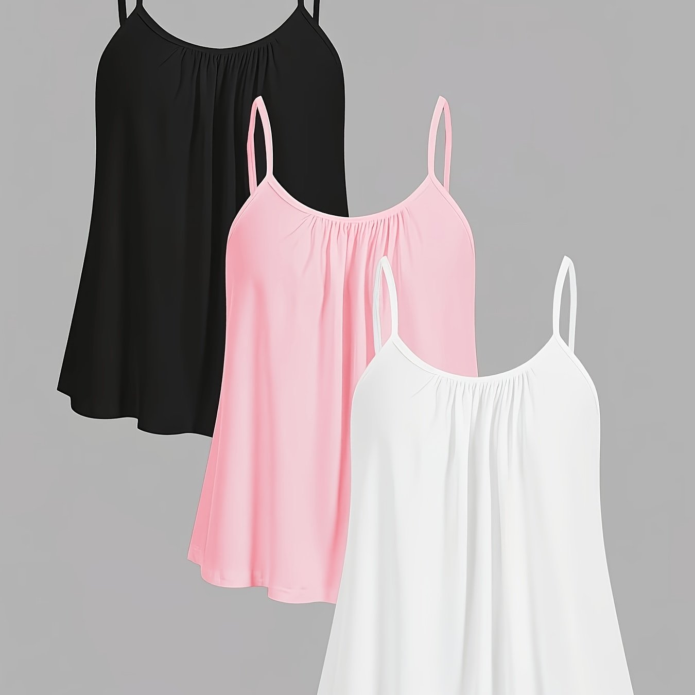 TEMU Summer Women's 3pcs Set Pleated Camisole Loose Casual Vest