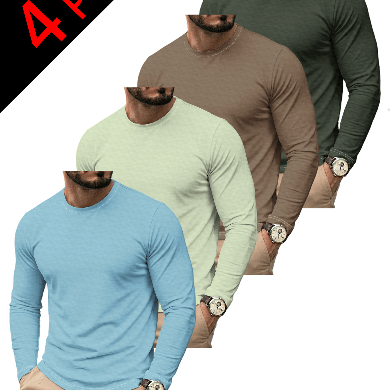 TEMU 4pcs Autumn Crew Neck Long Sleeve T-shirts, Simple , Suitable For Daily Commuting And Home Use In Multiple , Breathable, -friendly,