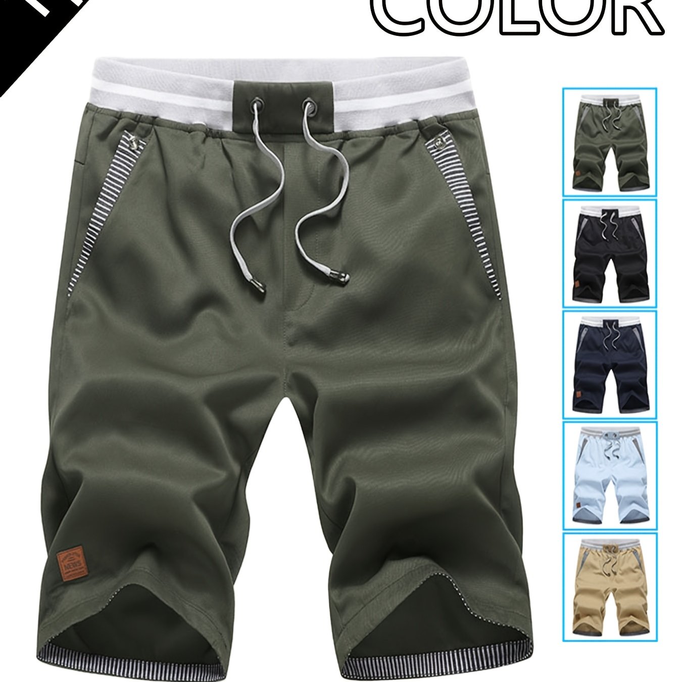 TEMU Men's Summer Casual Shorts, Drawstring Elastic Waist Straight-leg Mid-length Pants, In Multiple Colors, Breathable Beach Shorts