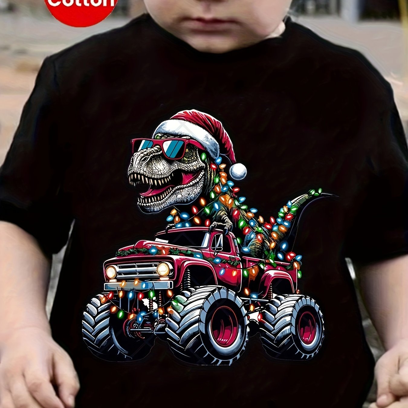 Christmas Dinosaur Christmas Neck Short Sleeve T-shirt Casual Cute Boys Children Pullover