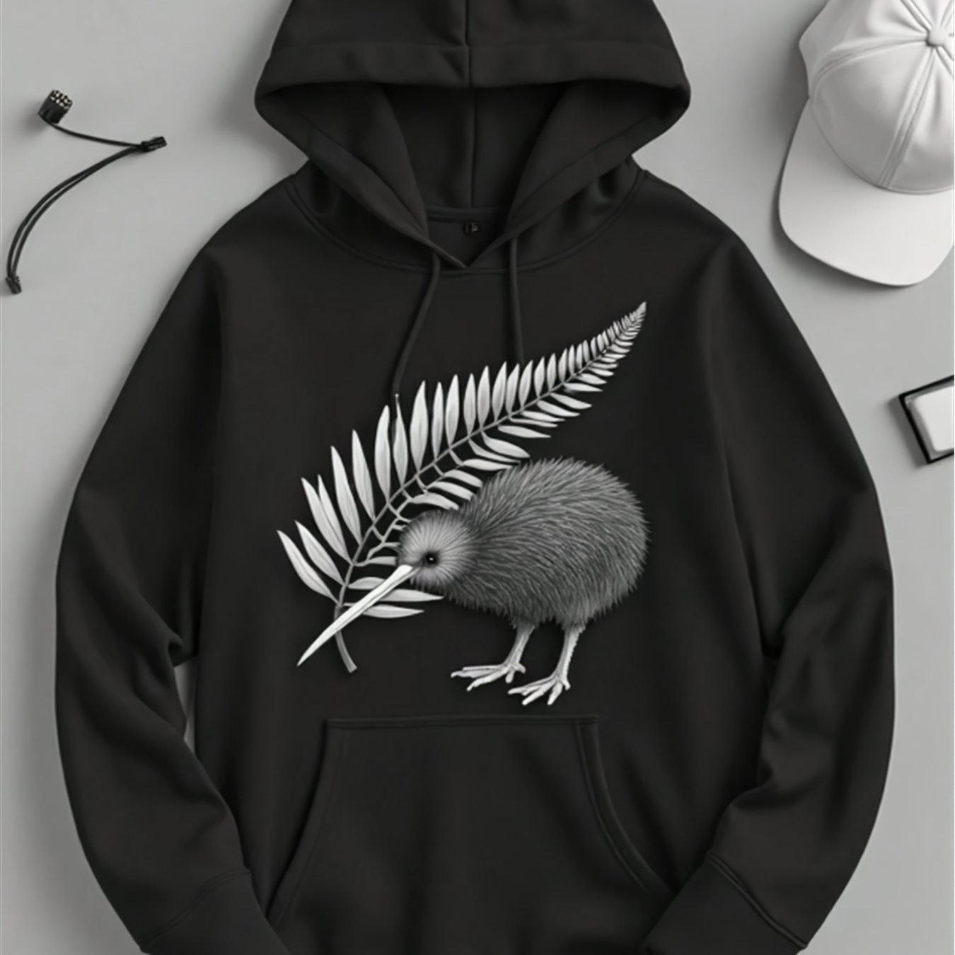 TEMU Men's Bird & Fern Graphic - Relaxed Fit New Zealand Design Casual Wear & Halloween Costume Durable Hot Transfer Print Long Sleeve Pullove-unisex
