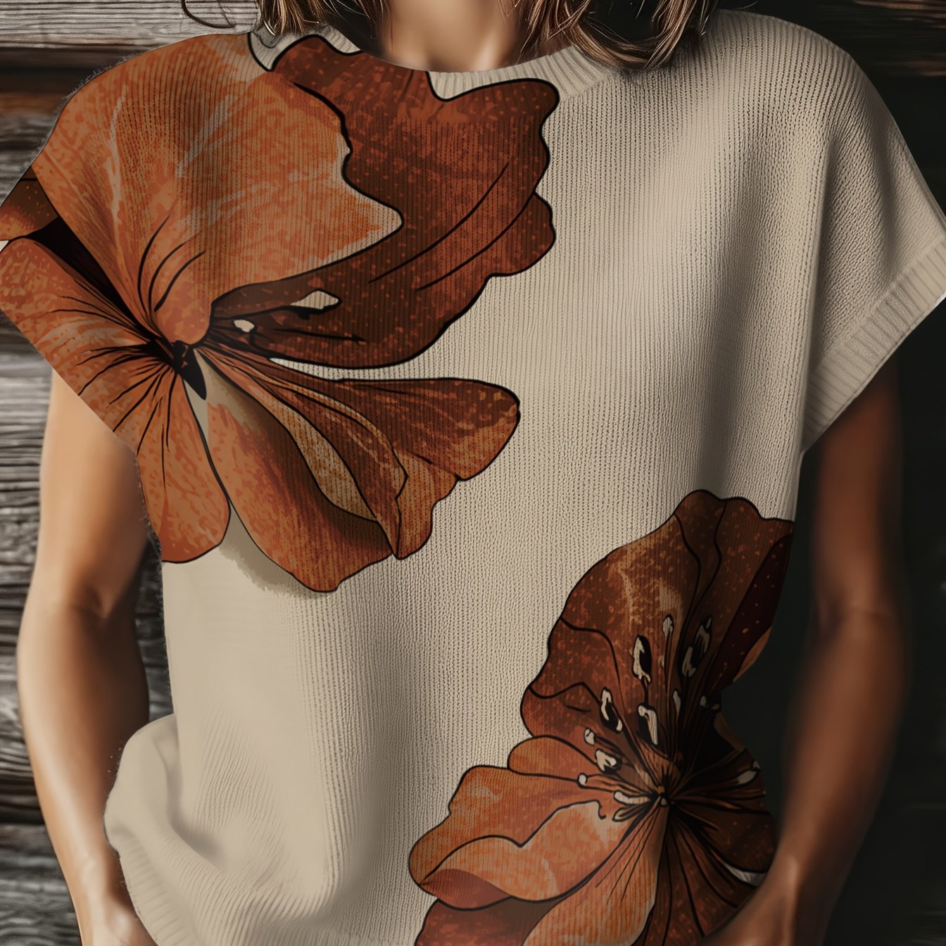 TEMU Thin Sweater Vintage Large Floral Contrast Color Women's Vest, With A Vintage Oil Painting's Lazy Atmosphere, Inherently Featuring And A Relaxed