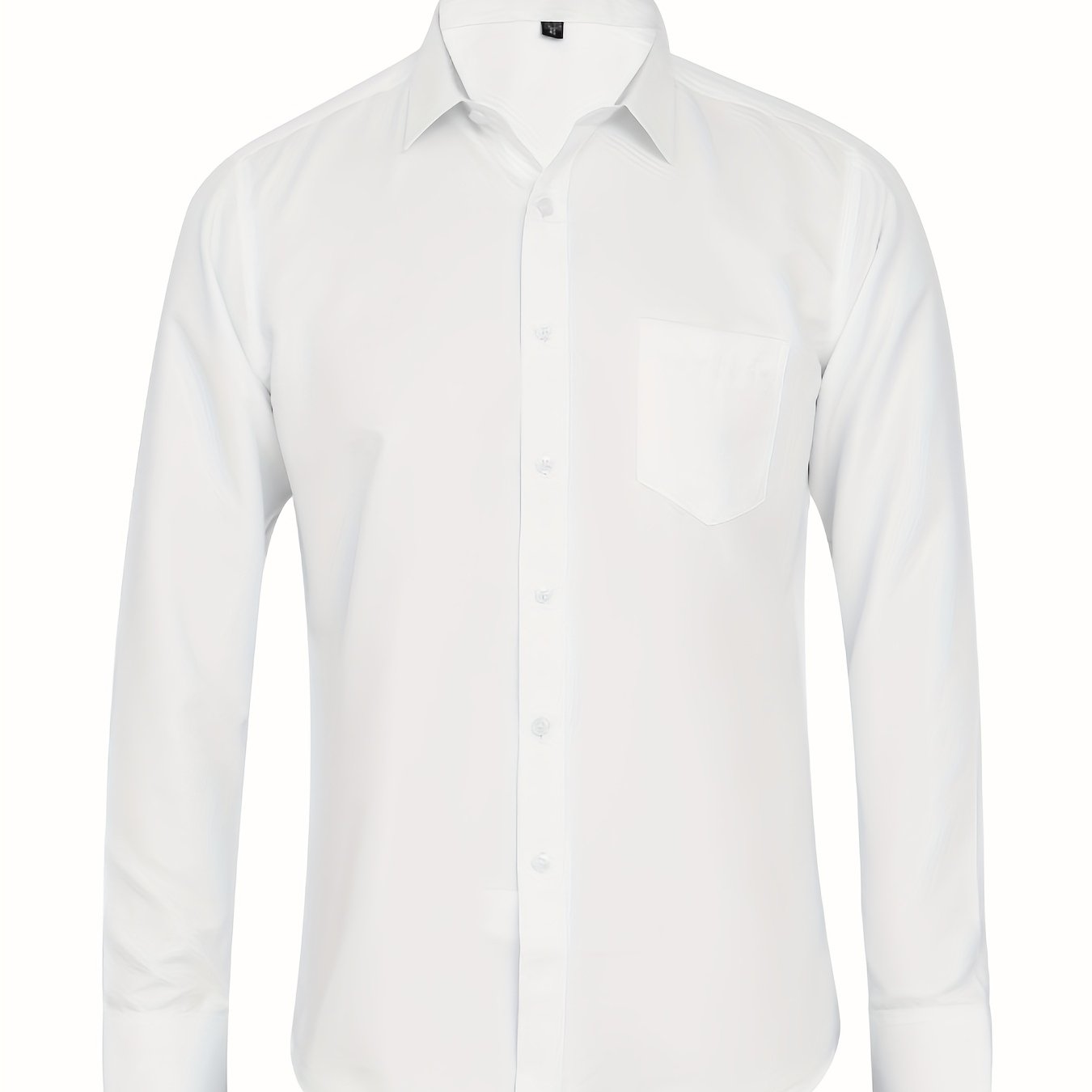 Men's Plus Size Formal Dress Shirt Long Sleeve Solid Color White, Wrinkle-free & Easy Careeasy Care Fabric, Plus Size
