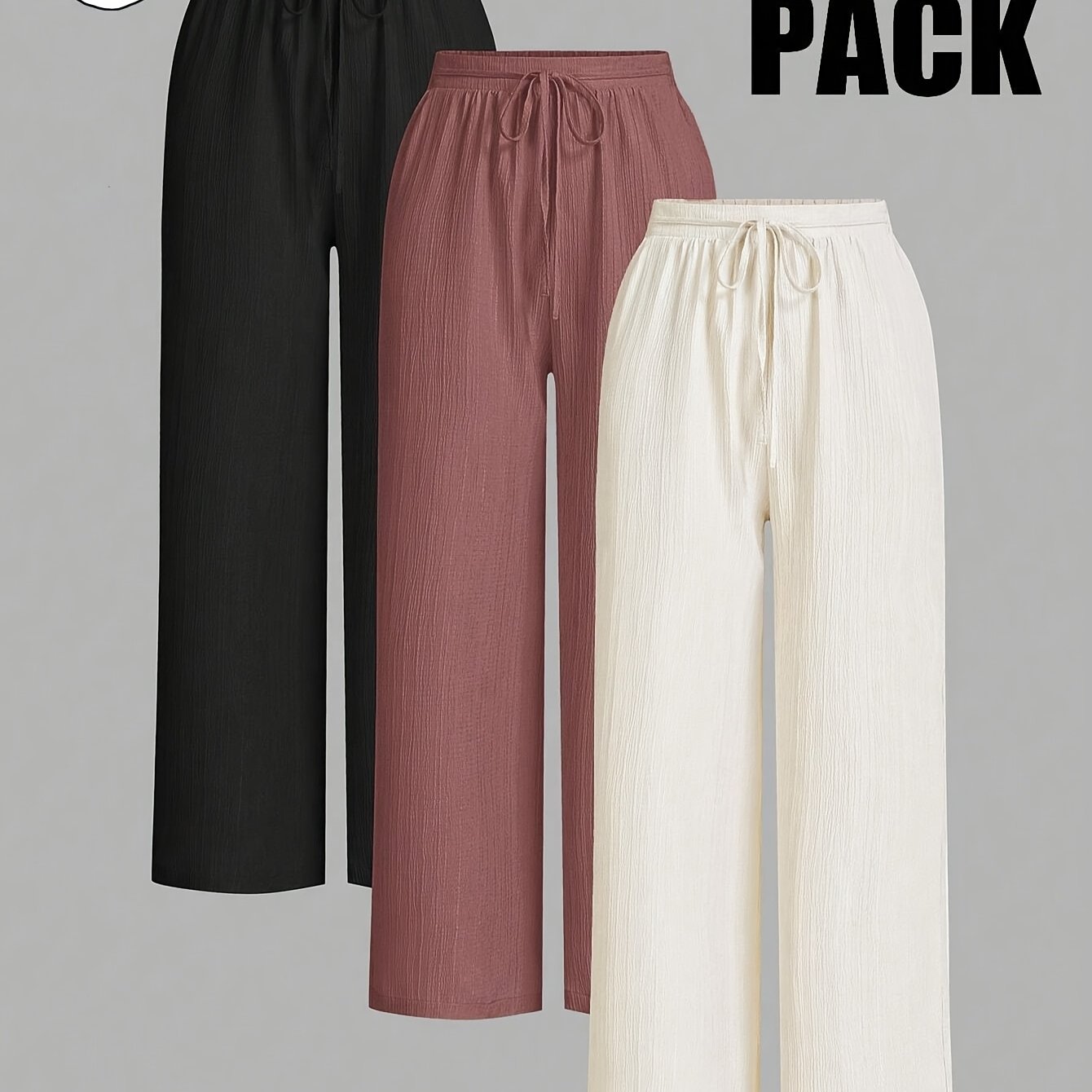 E-shop 3er-Pack Damen Hosen in Unifarben mit Bund Weitem Bein für Frühling, Sommer Herbst