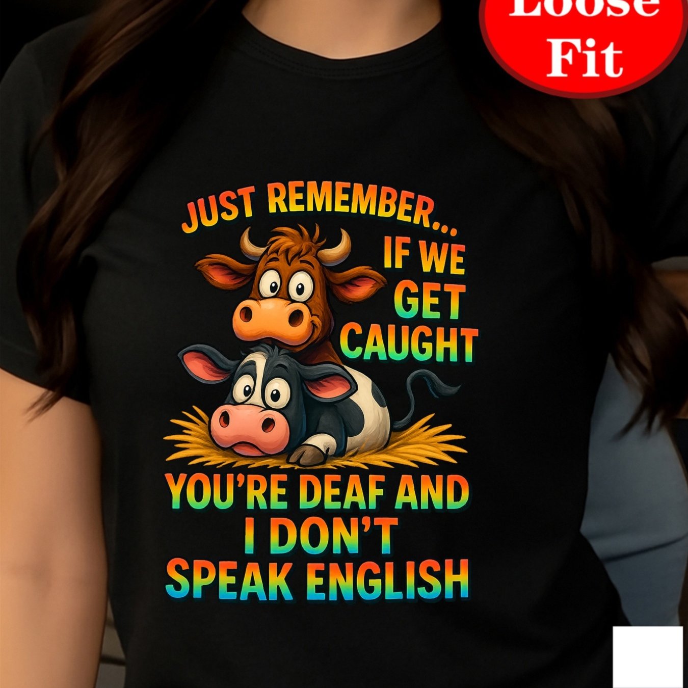 TEMU Cow, Humorous Print, Round Neck Short Sleeve T-shirt, Casual Top For Spring And Summer, Plus Size Women's Clothing
